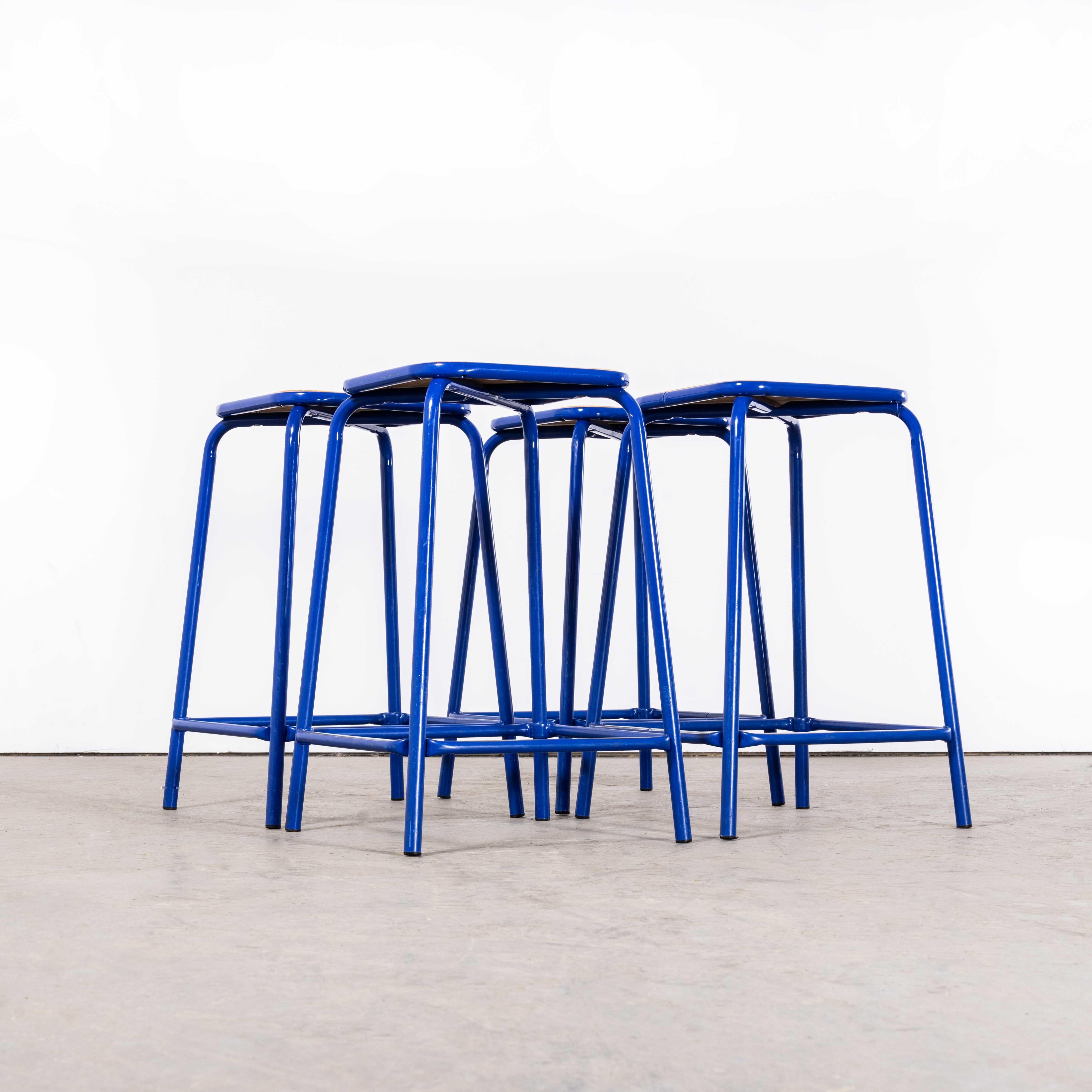 1970's French Bright Blue Laboratory Stools - Set Of Four For Sale 5