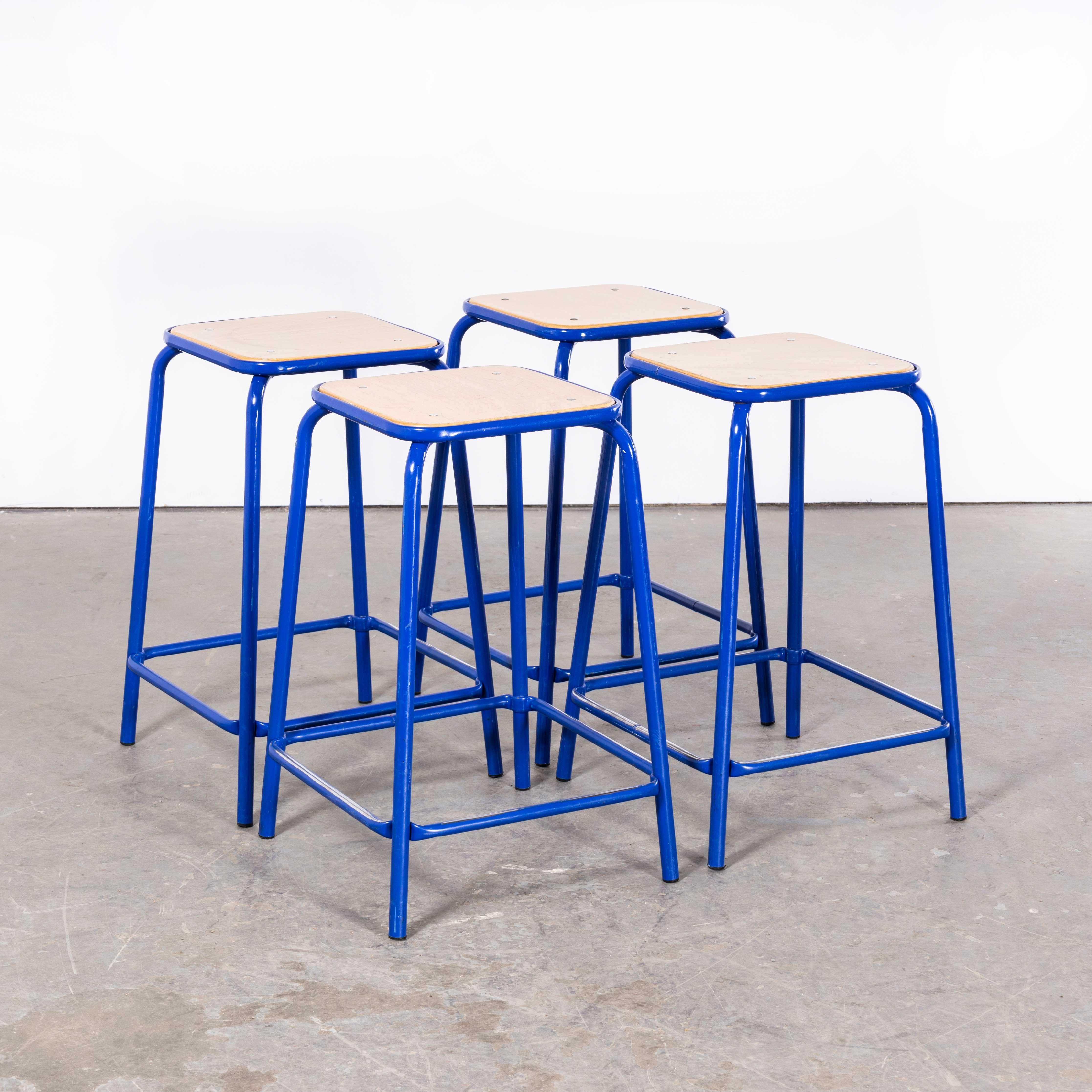 1970’s French Bright Blue Laboratory Stools – Set Of Four
1970’s French Bright Blue Laboratory Stools – Set Of Four. Good honest lab stools, heavy steel frames with solid heavy birch ply seats. We clean them and check all fixings, they are good to
