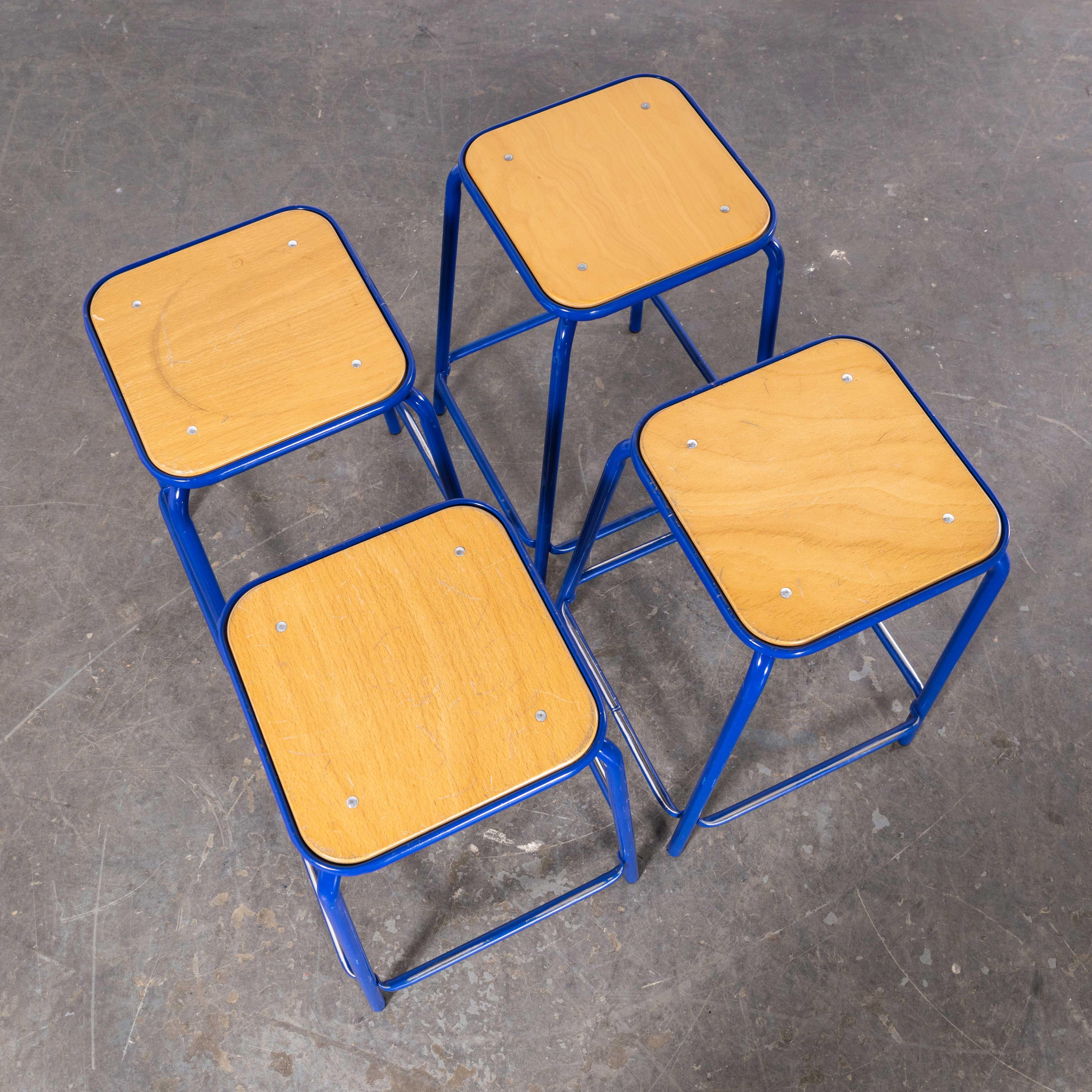 1970's French Bright Blue Laboratory Stools - Set Of Four For Sale 1