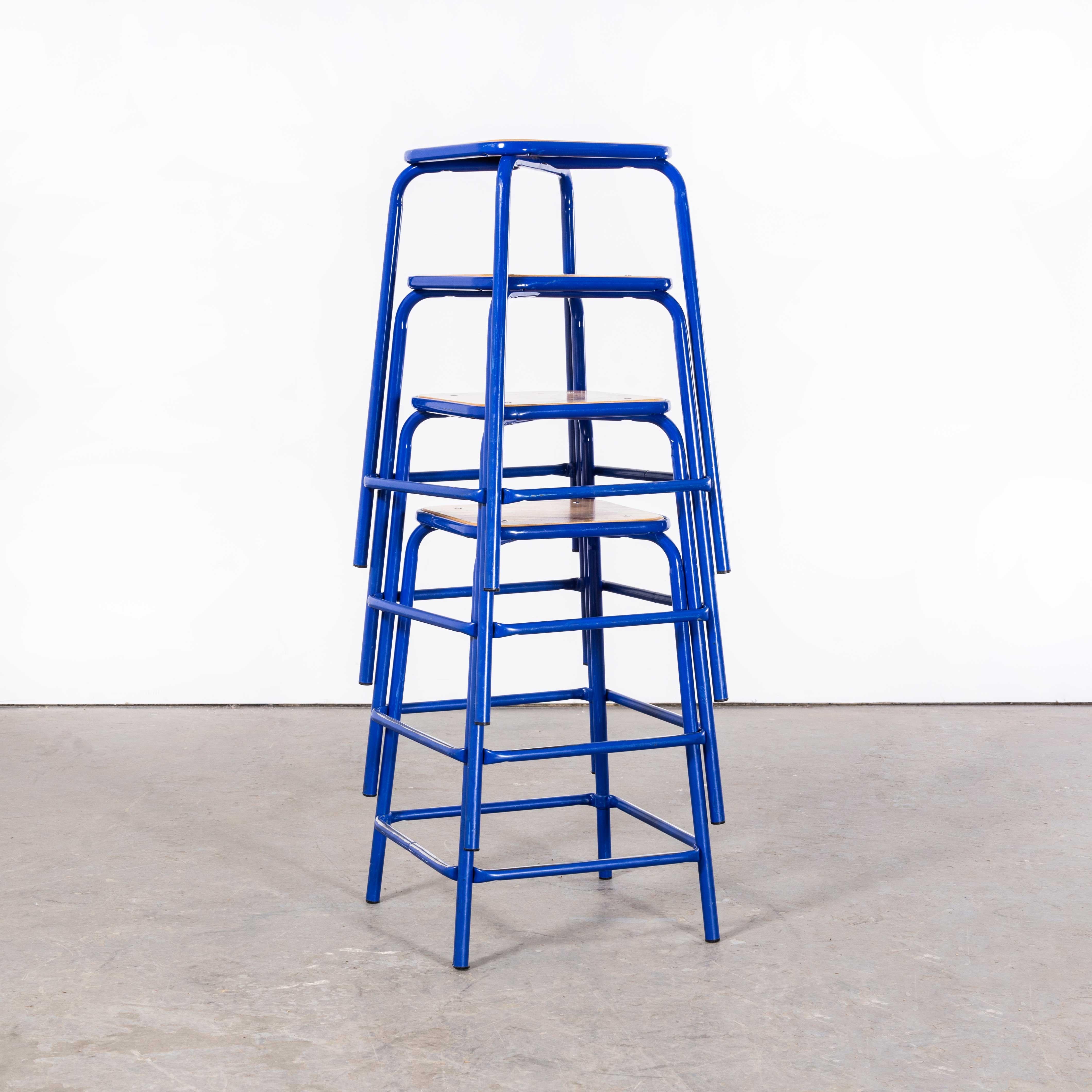 1970's French Bright Blue Laboratory Stools - Set Of Four For Sale 2