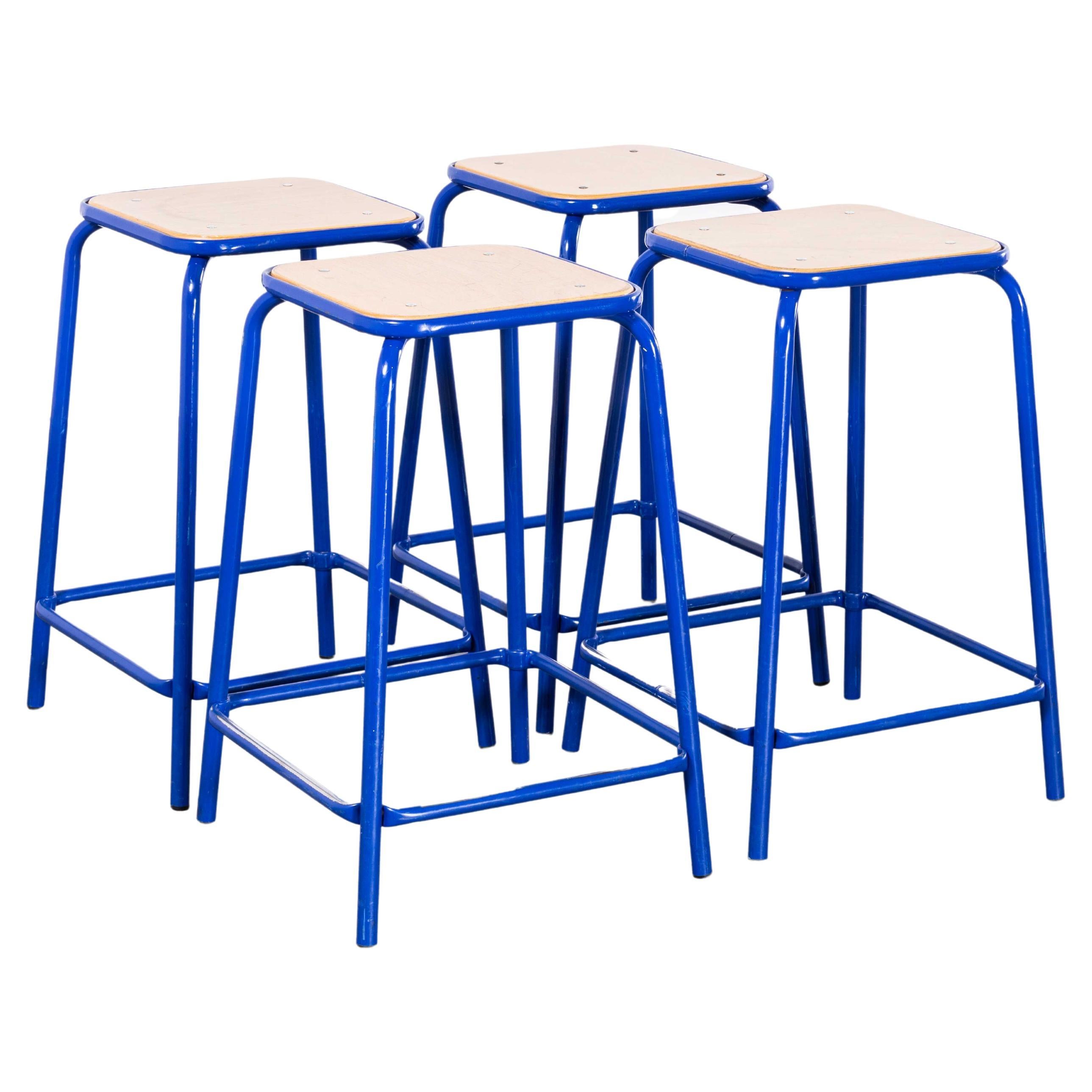 1970's French Bright Blue Laboratory Stools - Set Of Four For Sale