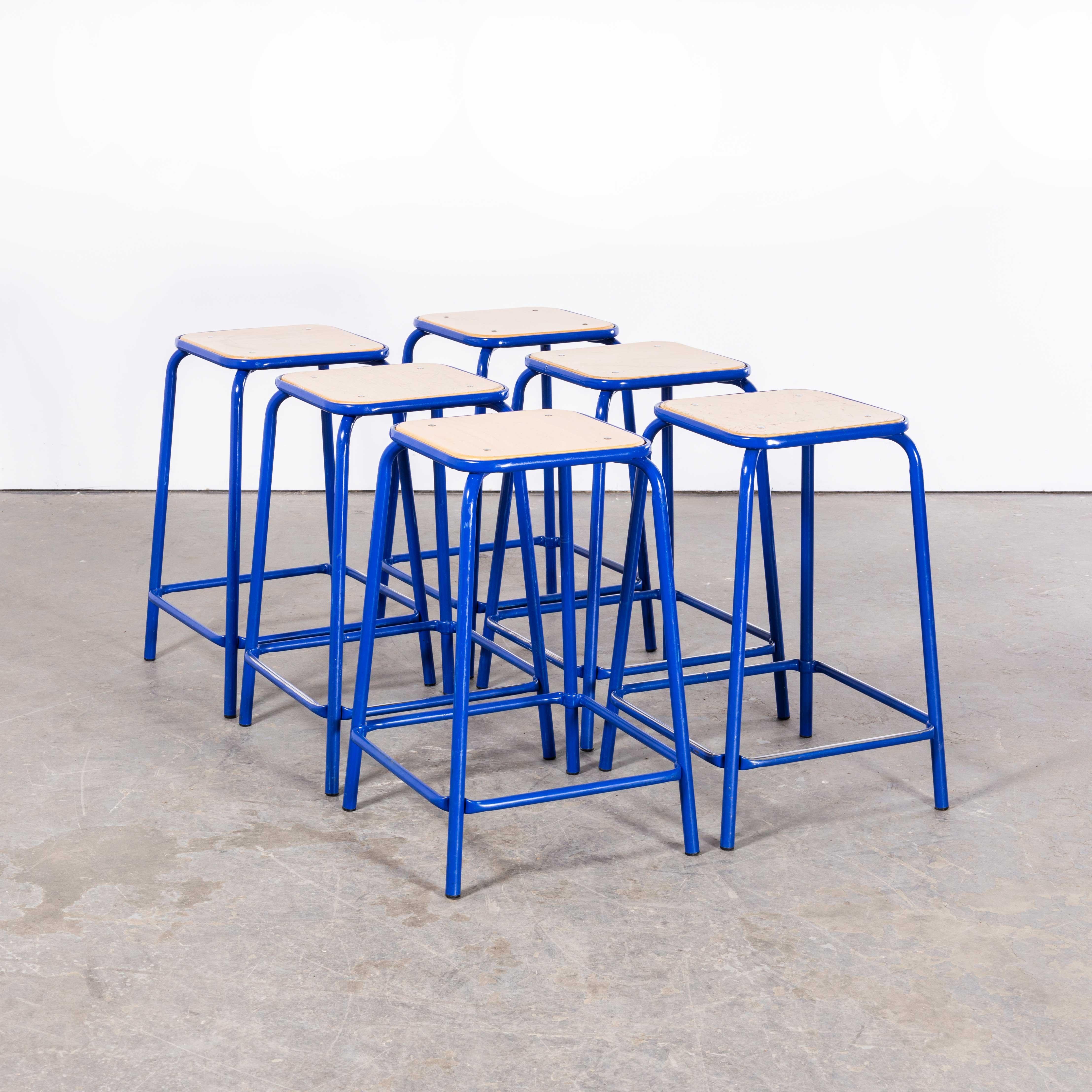 Late 20th Century 1970's French Bright Blue Laboratory Stools - Set Of Six For Sale