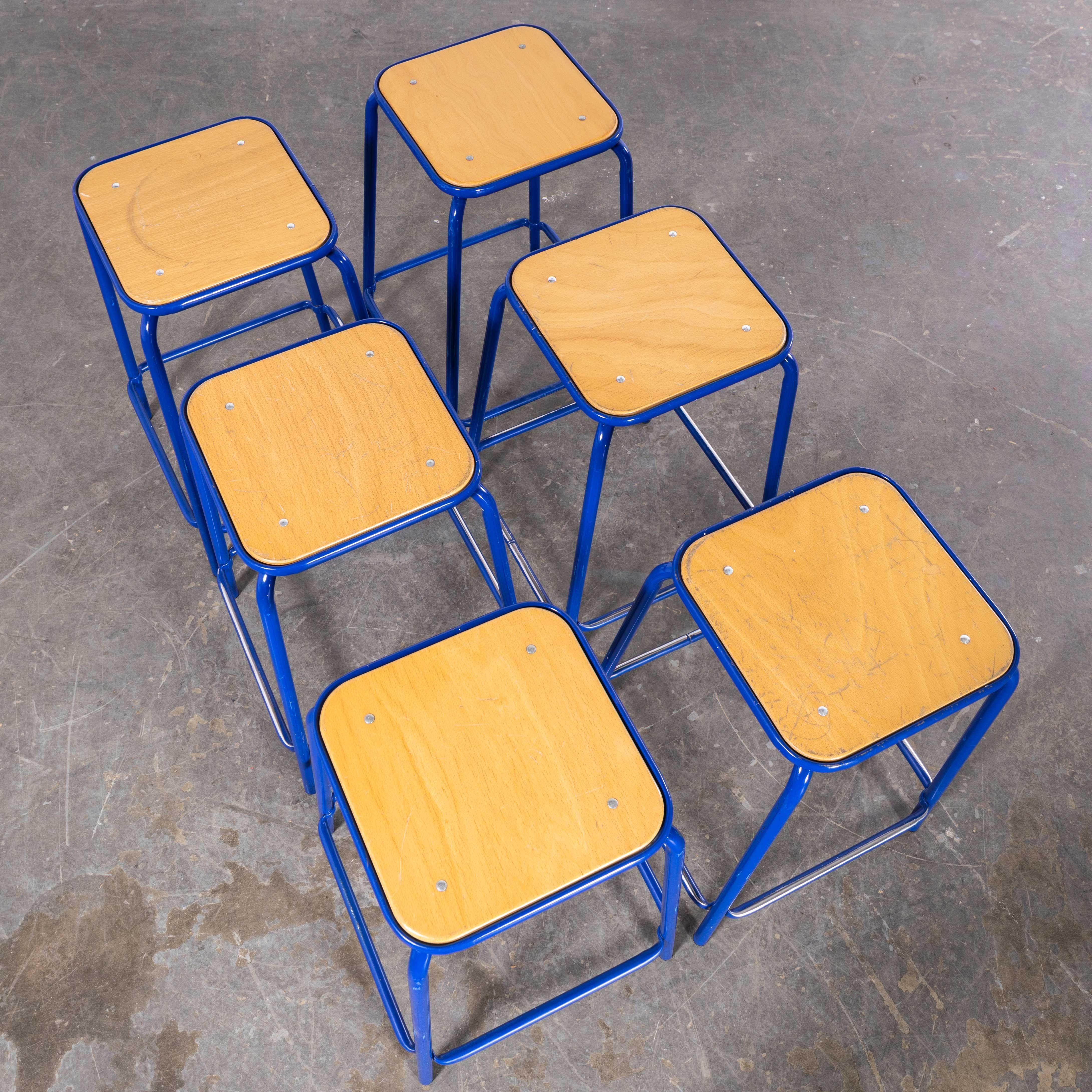1970's French Bright Blue Laboratory Stools - Set Of Six For Sale 1