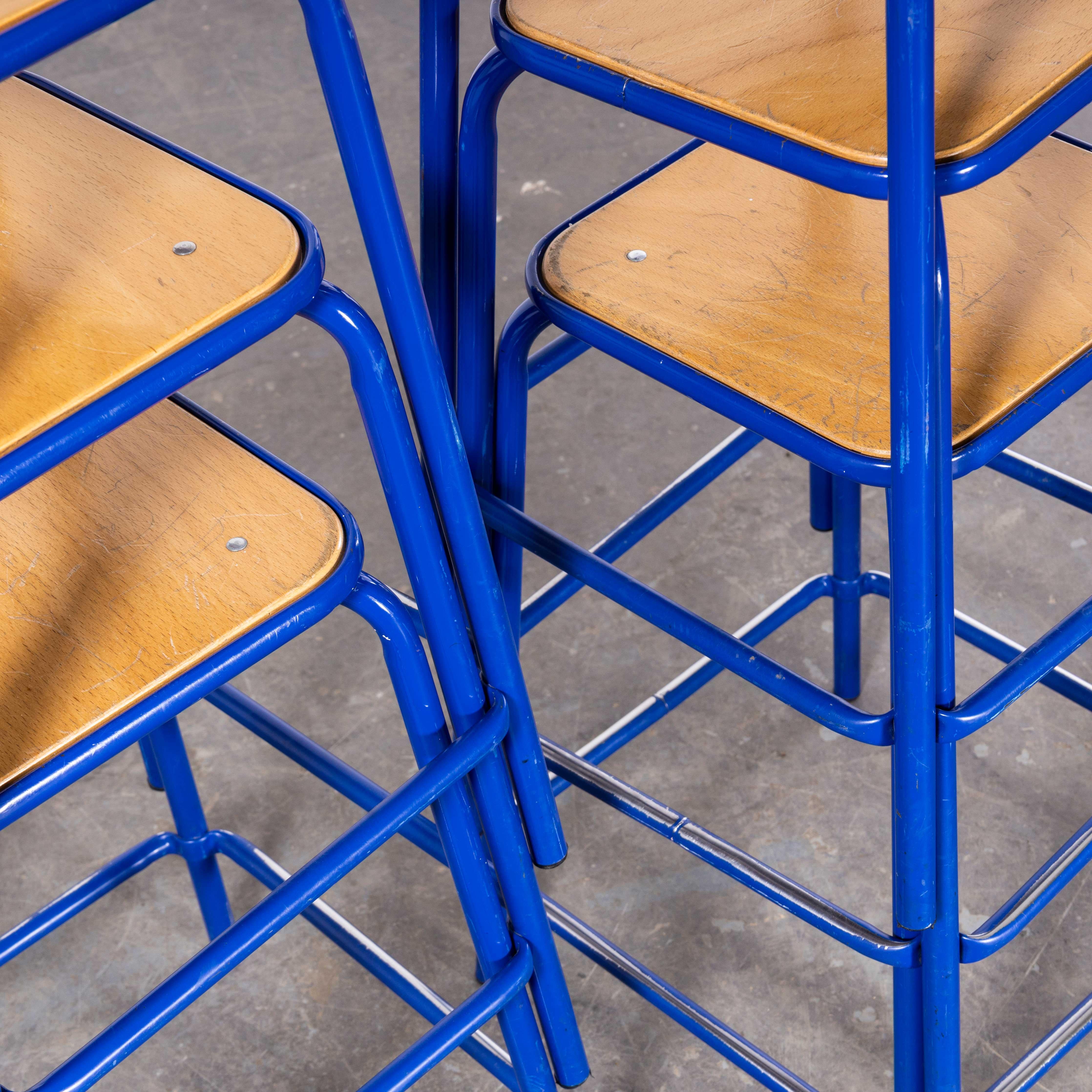 1970's French Bright Blue Laboratory Stools - Set Of Six For Sale 3