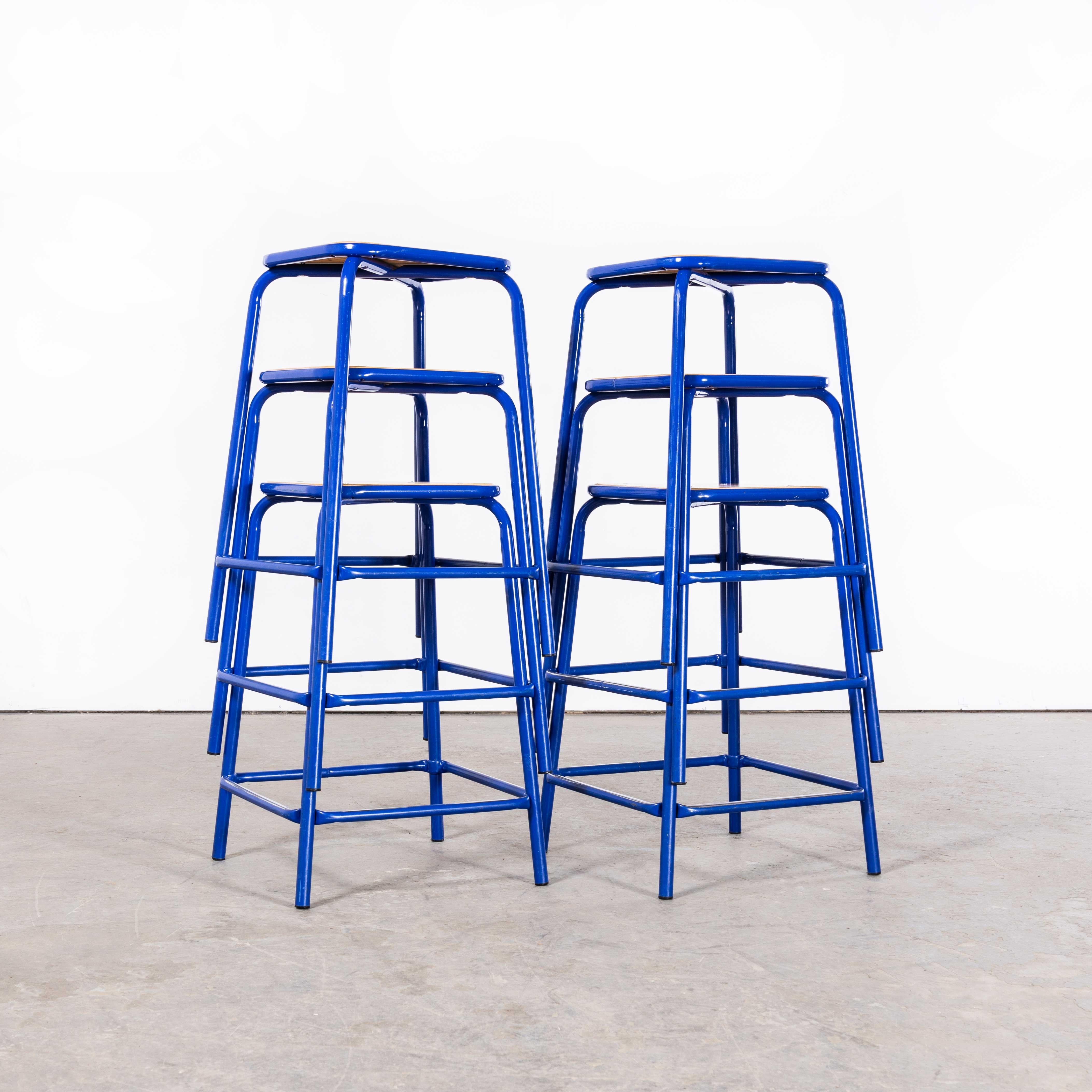 1970's French Bright Blue Laboratory Stools - Set Of Six For Sale 4