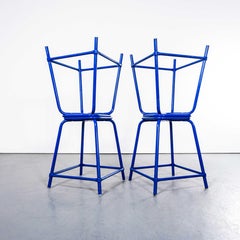 1970's French Bright Blue Wide Laboratory Stools - Set Of Four