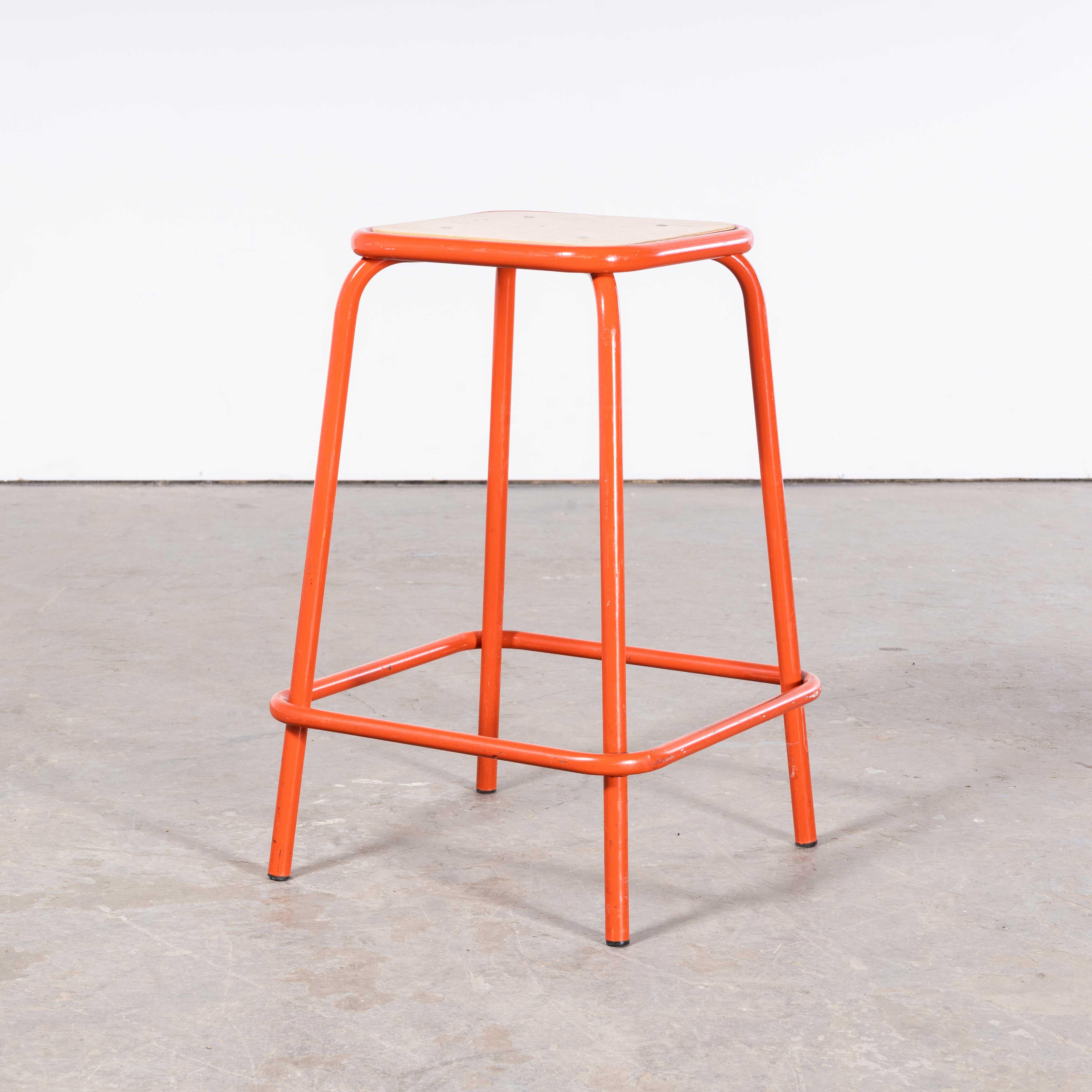 1970's French Bright  Red Laboratory Stools - Set Of Three In Good Condition For Sale In Hook, Hampshire