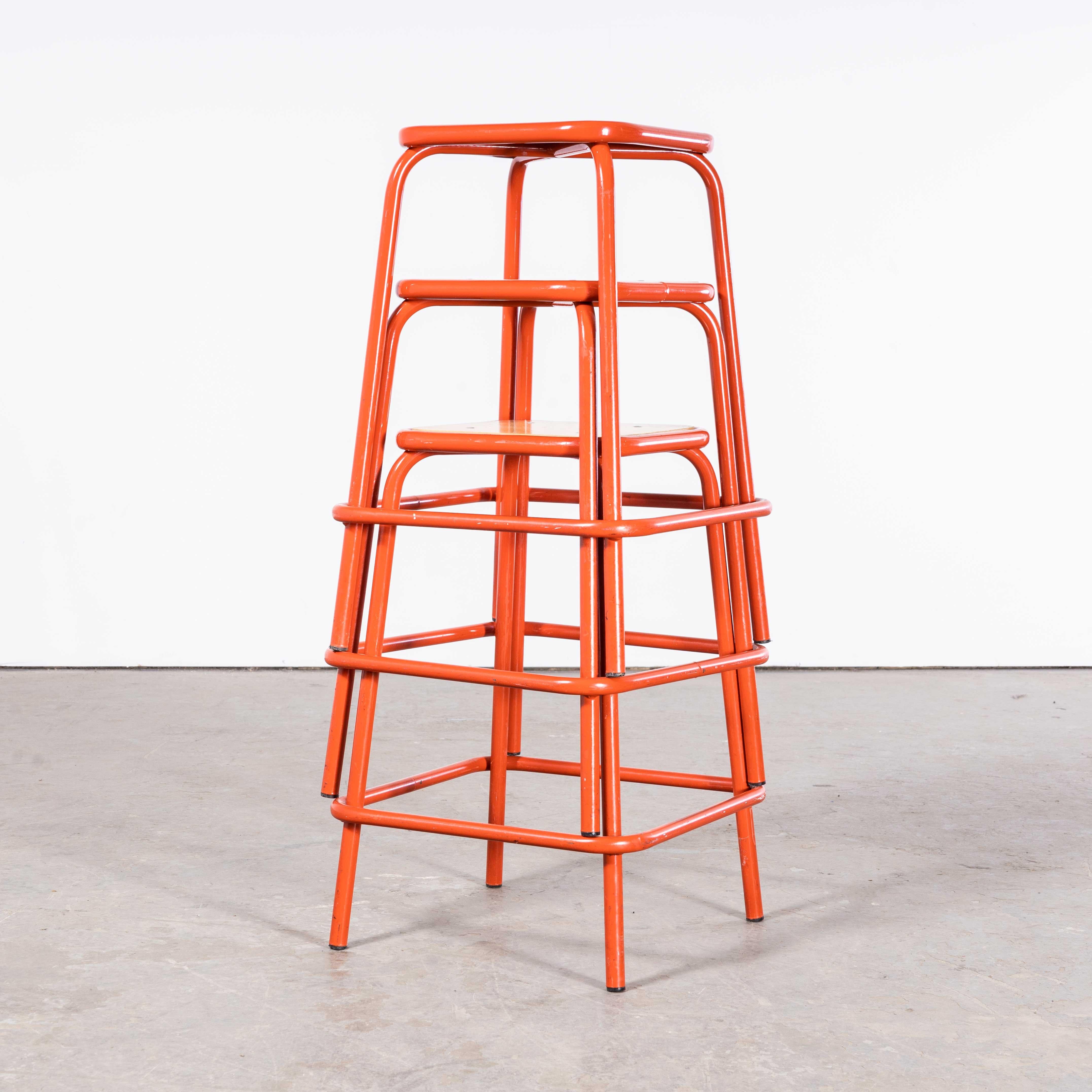 1970's French Bright  Red Laboratory Stools - Set Of Three For Sale 1