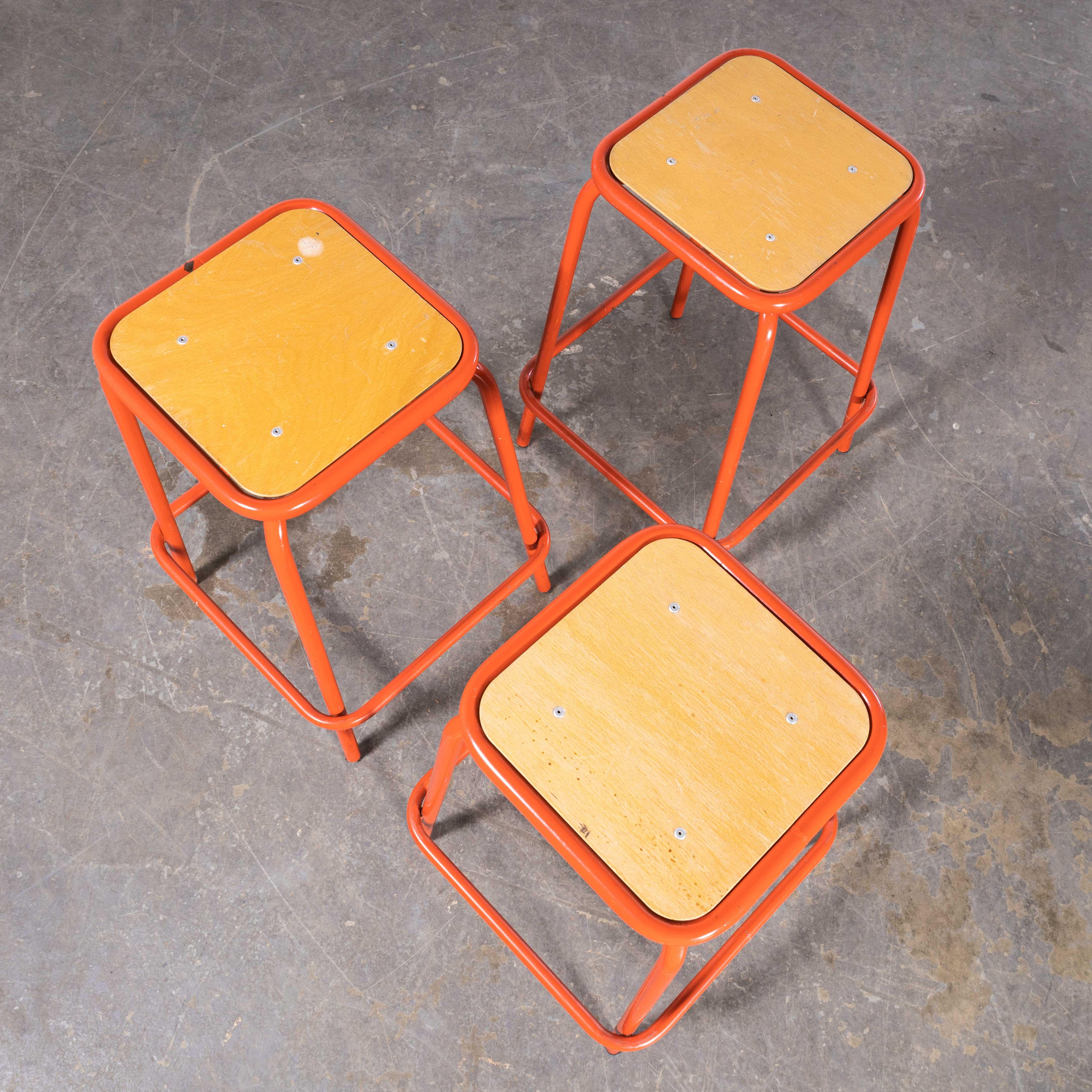 1970's French Bright  Red Laboratory Stools - Set Of Three For Sale 2
