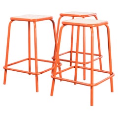 Used 1970's French Bright  Red Laboratory Stools - Set Of Three