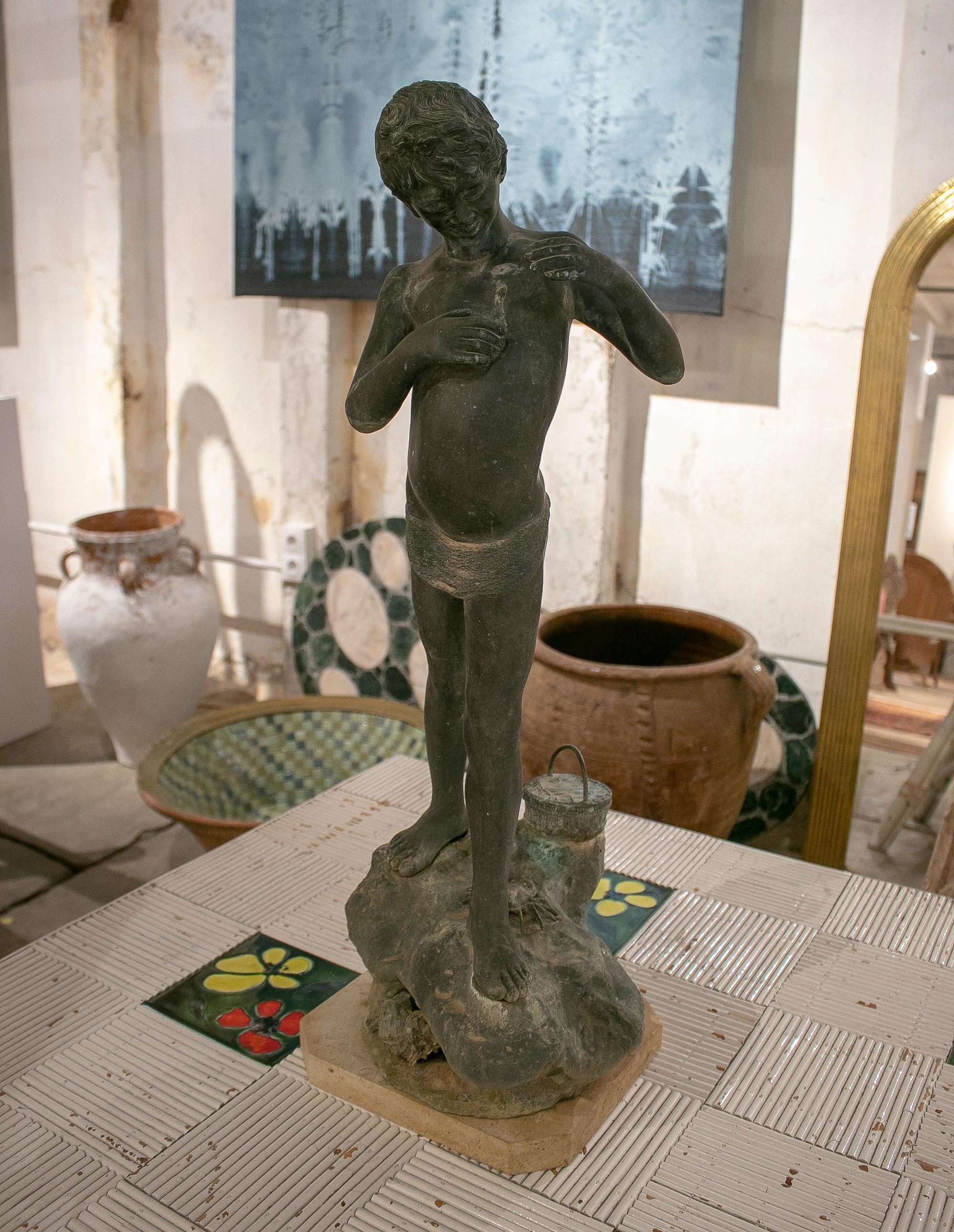 1970s French bronze boy figure statue.
