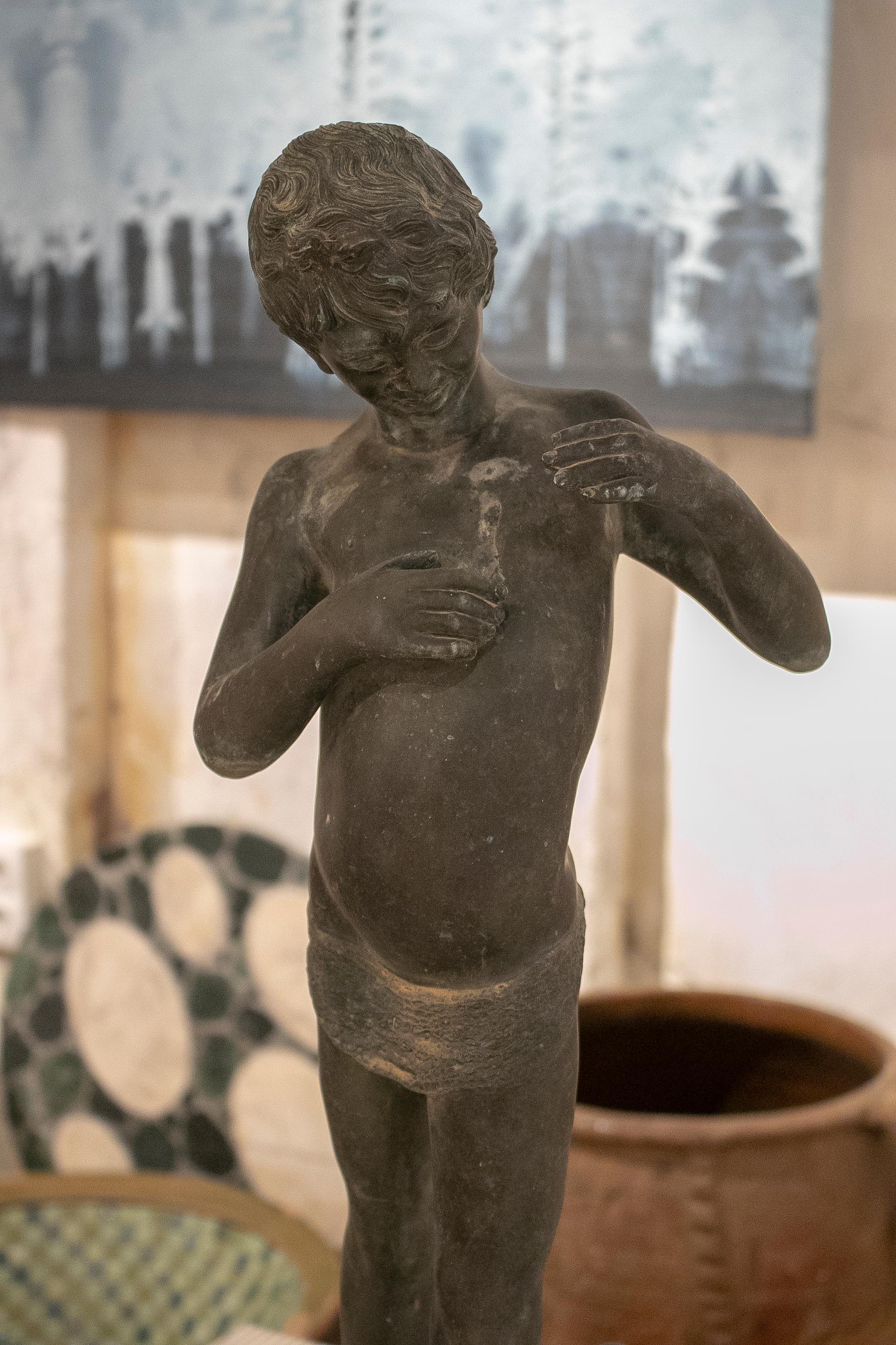 1970s French Bronze Boy Figure Statue In Good Condition In Marbella, ES