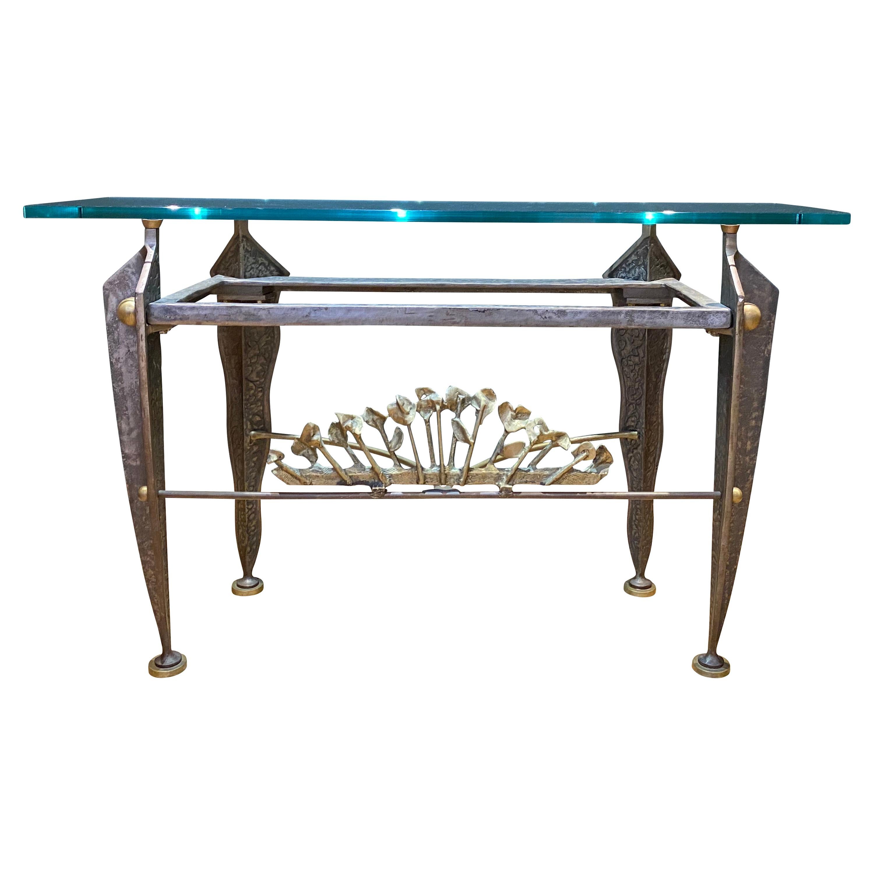 Table console française en bronze des années 1970