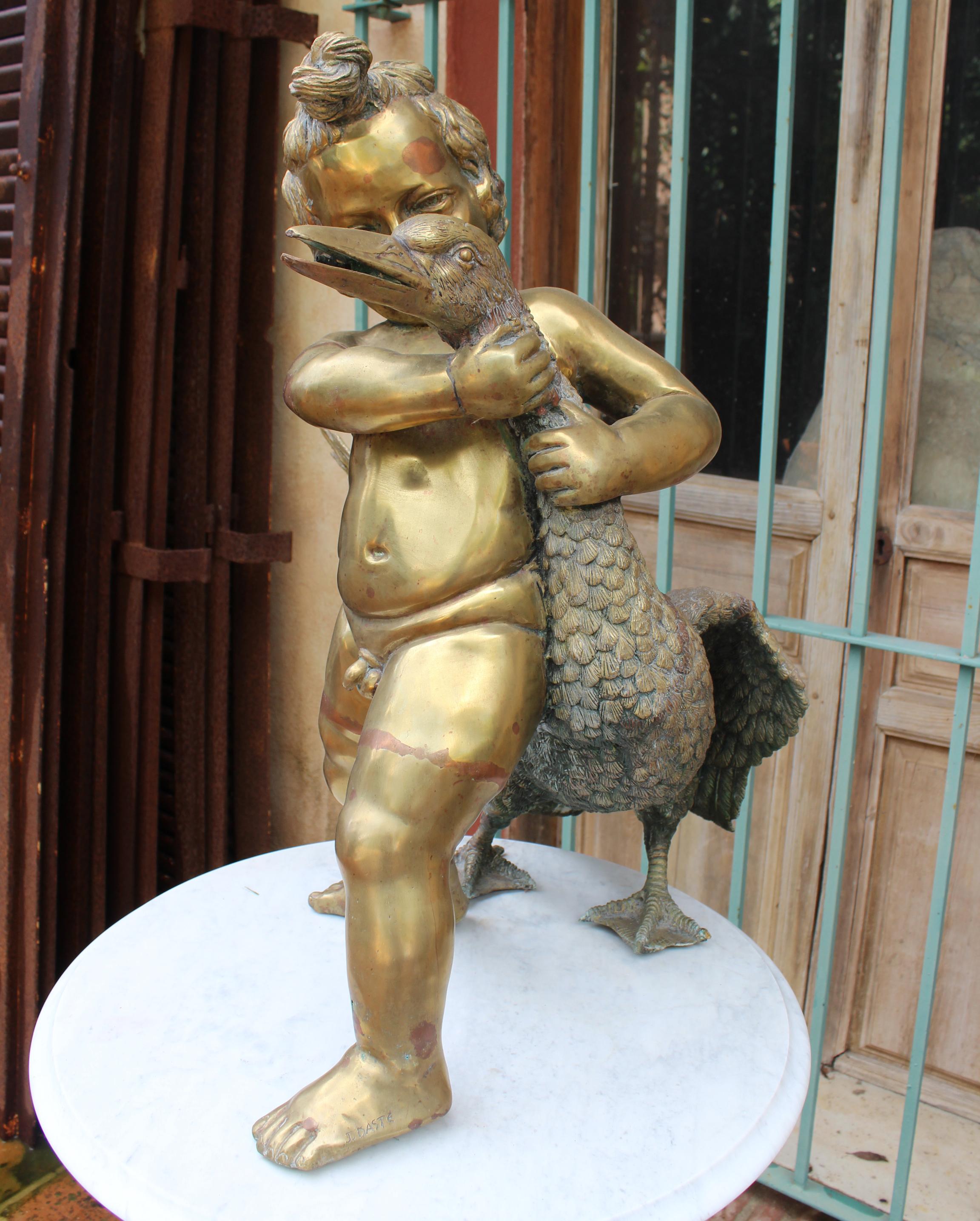 Französische Bronzeskulptur eines Brunnens aus den 1970er Jahren mit Putte und Ente im Zustand „Gut“ im Angebot in Marbella, ES