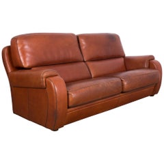 1970s French Brown Leather Sofa