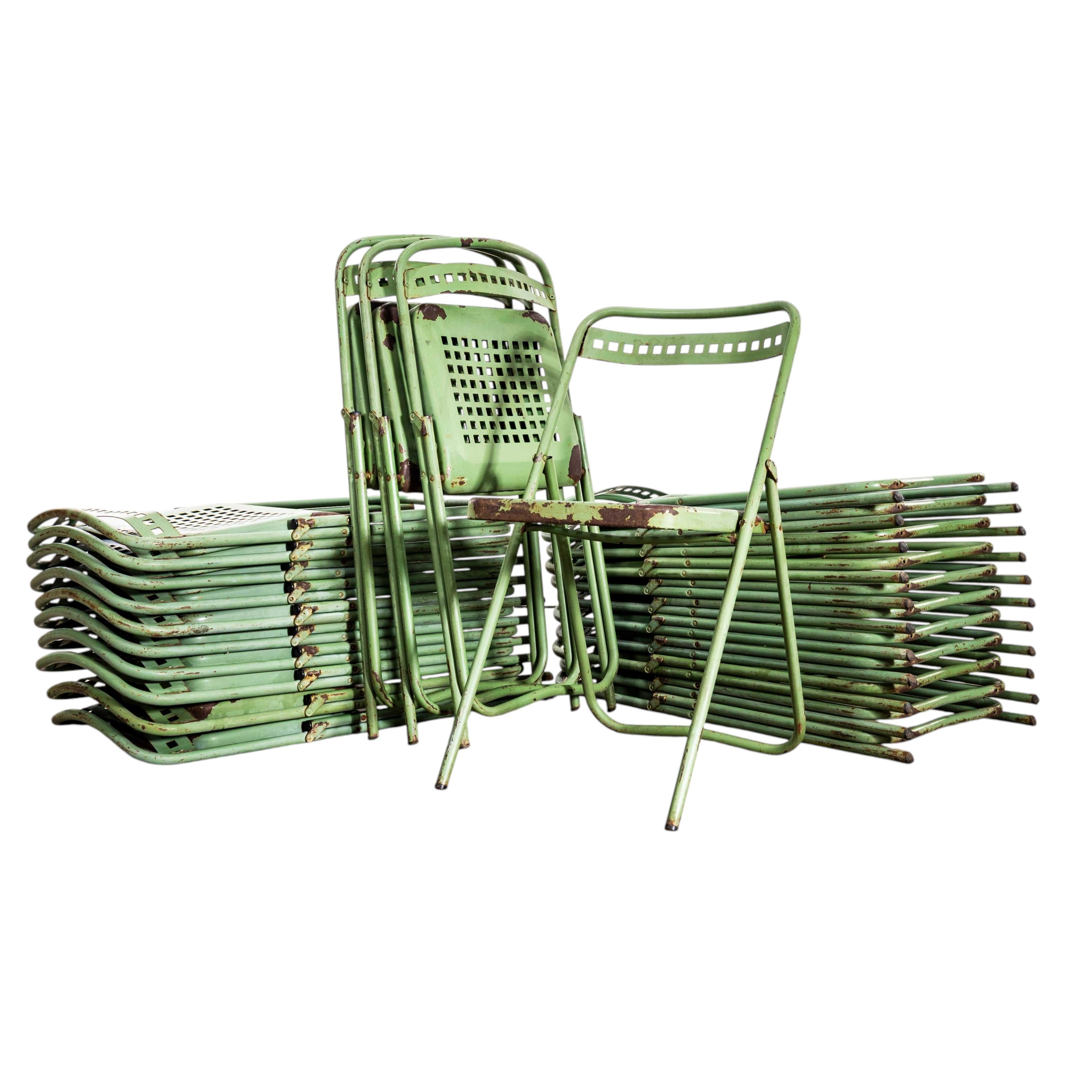 1970's French Brutalist Green Folding Metal Garden Chairs