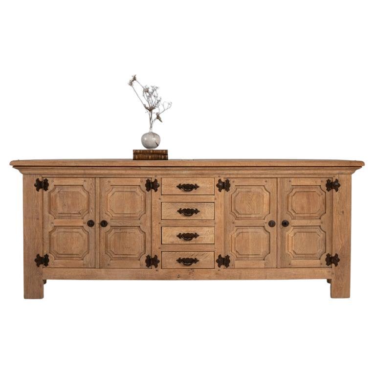 1970s French Brutalist Oak Buffet With Iron Hardware