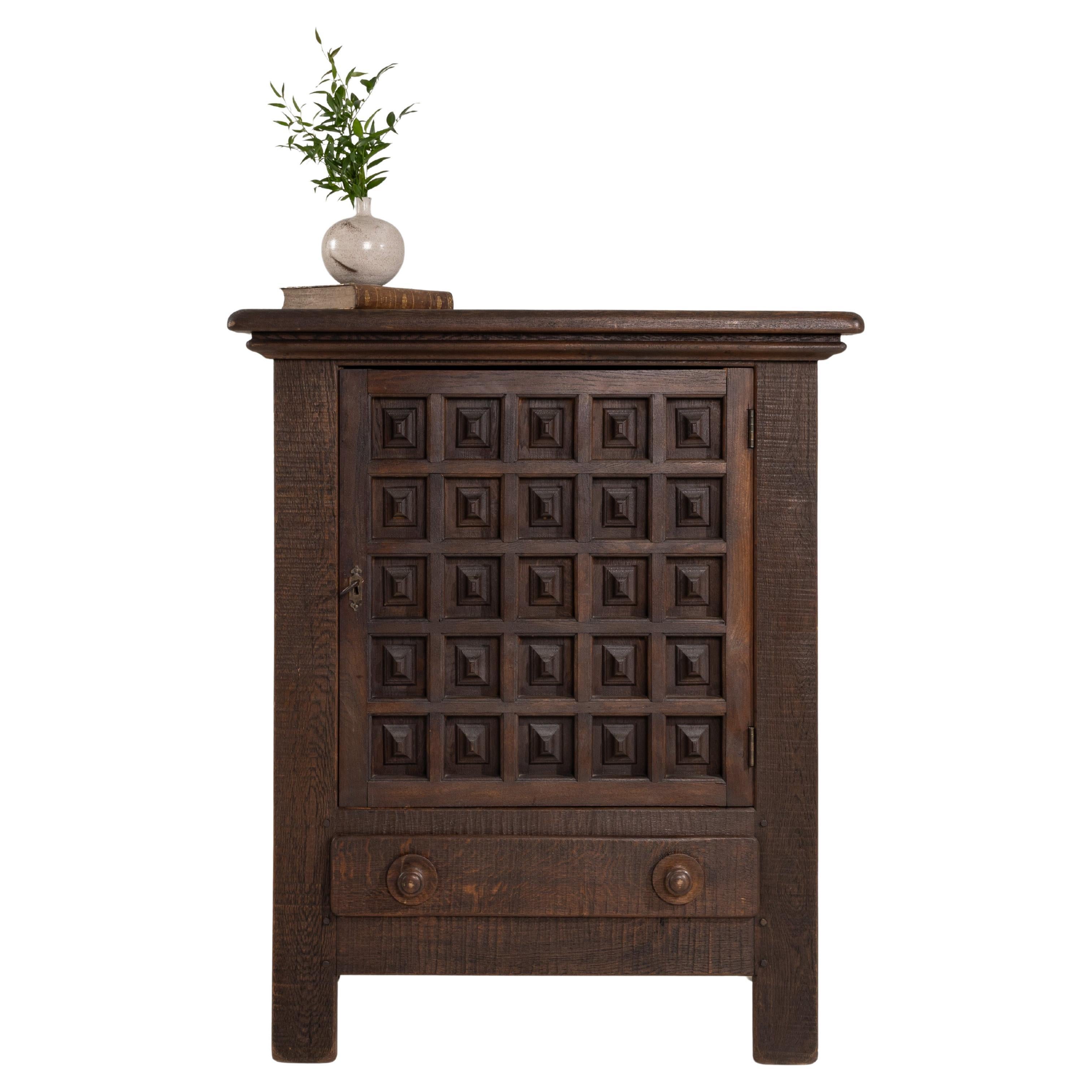 1970s French Brutalist Oak Cabinet