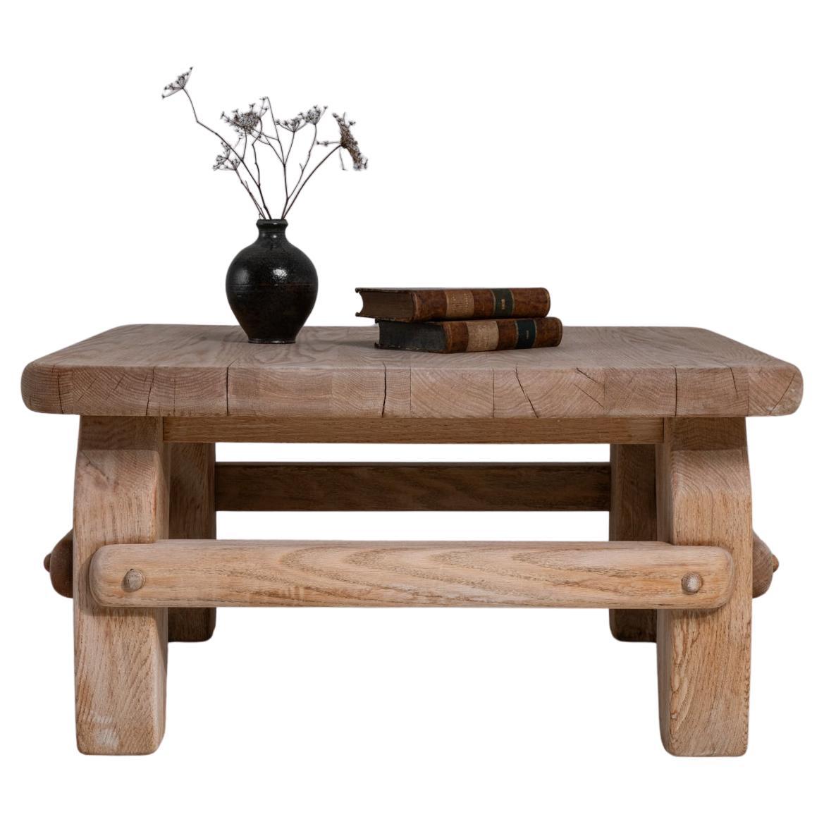 1970s French Brutalist Oak Coffee Table