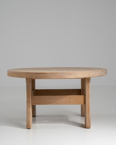 1970s French Brutalist Oak Round Coffee Table