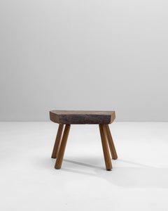 1970s French Brutalist Wooden Stool