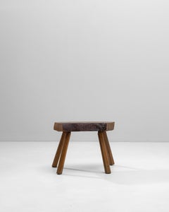 1970s French Brutalist Wooden Stool