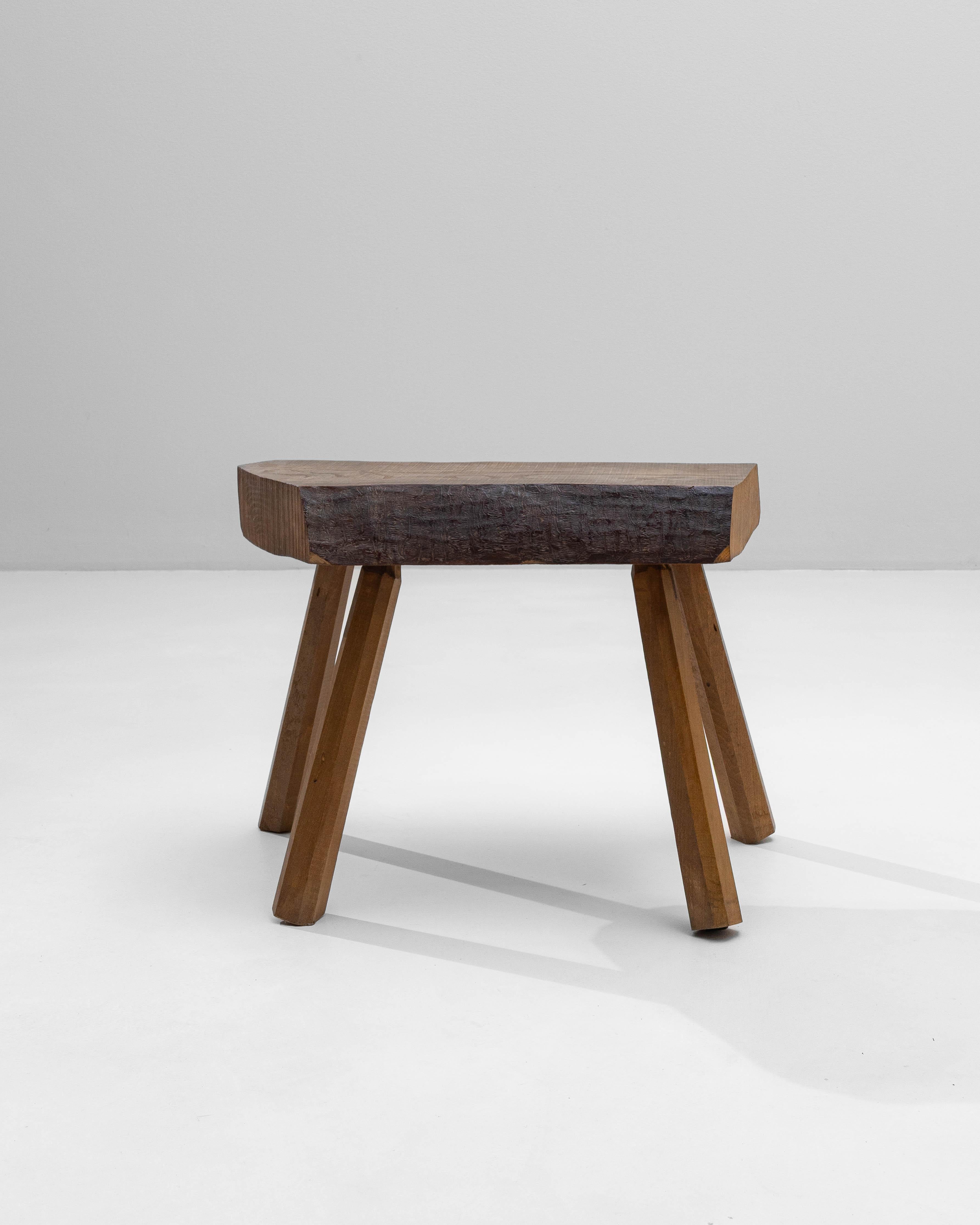 20th Century 1970s French Brutalist Wooden Stool For Sale