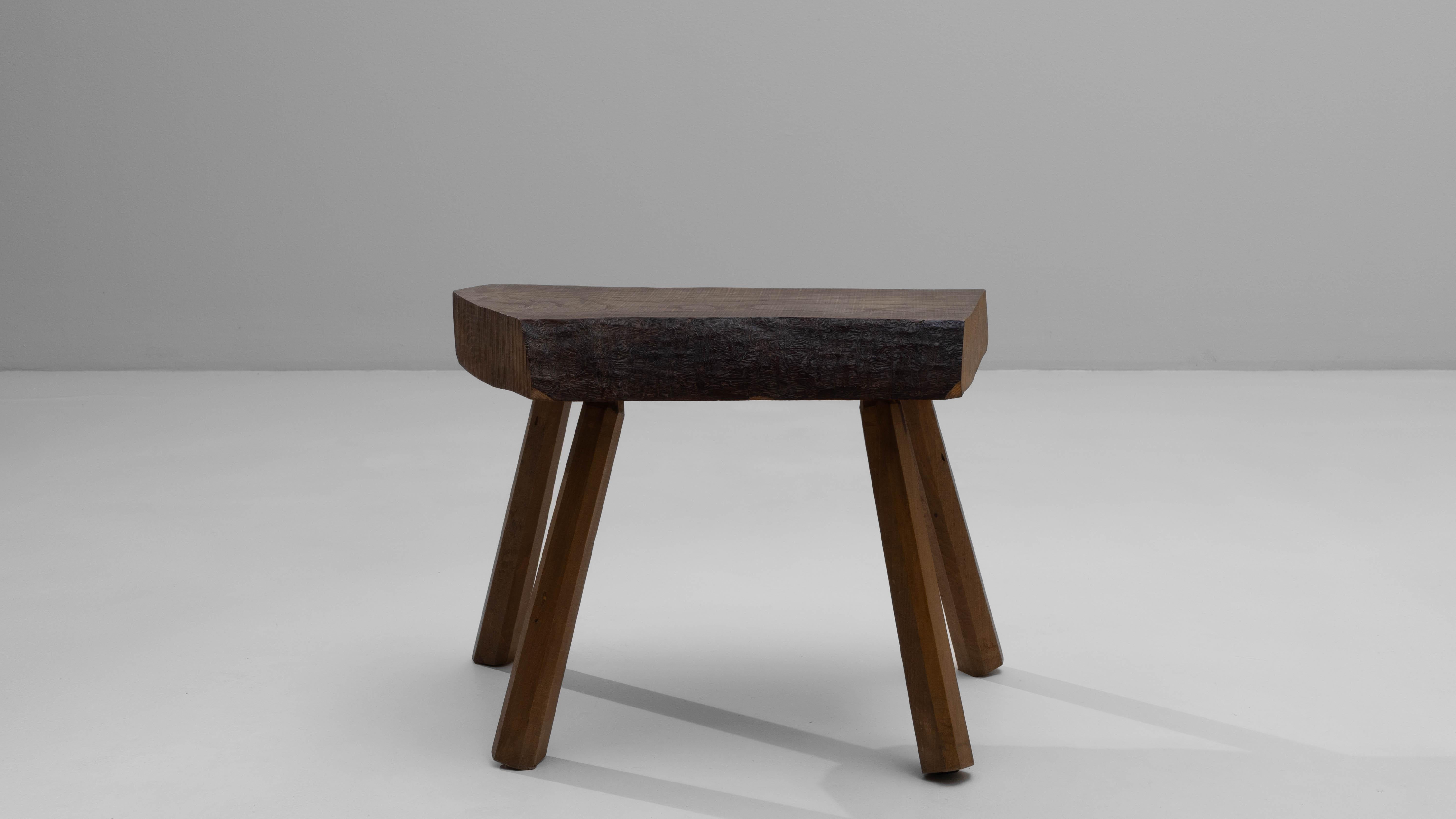 1970s French Brutalist Wooden Stool For Sale 1
