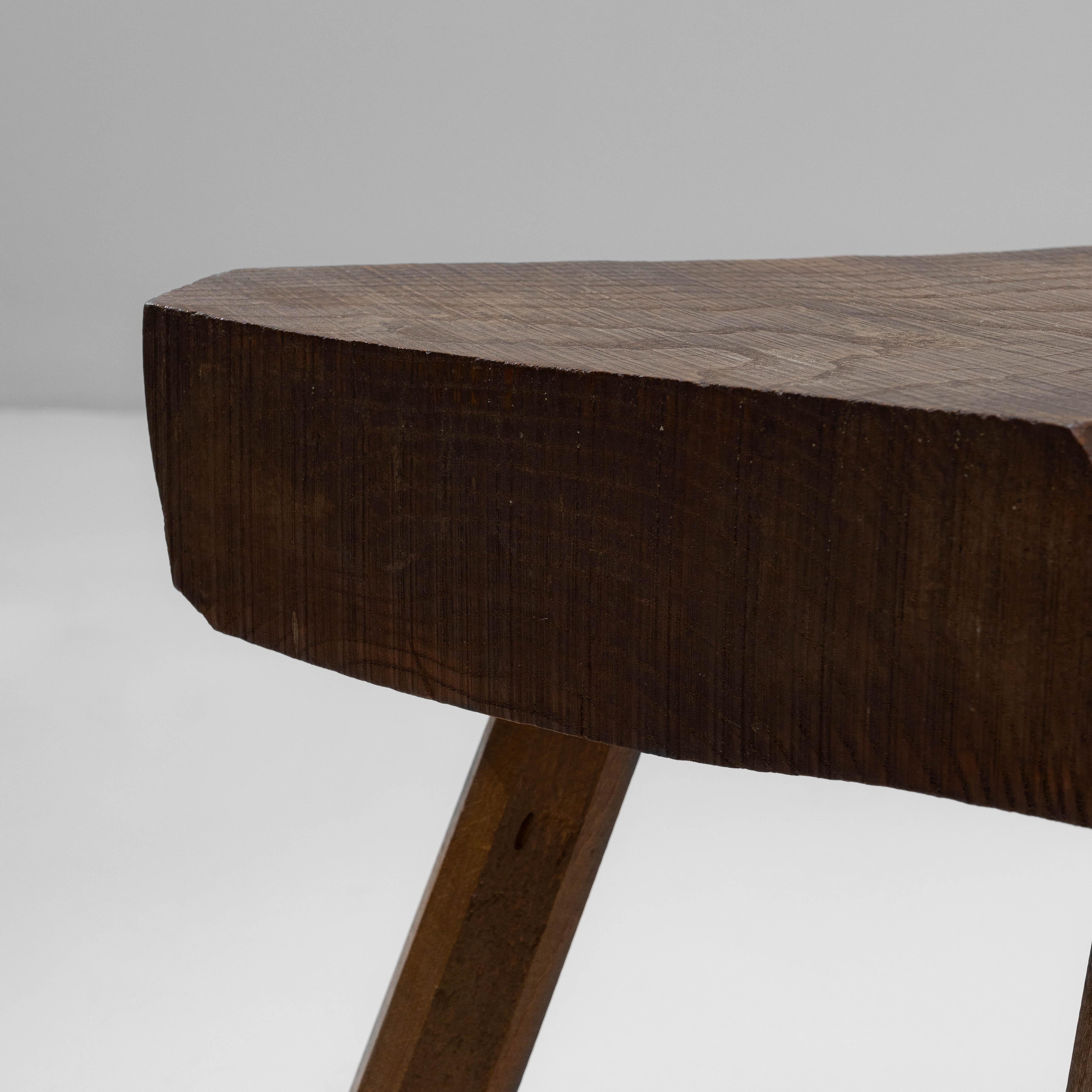 1970s French Brutalist Wooden Stool For Sale 3