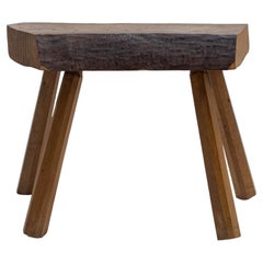 1970s French Brutalist Wooden Stool