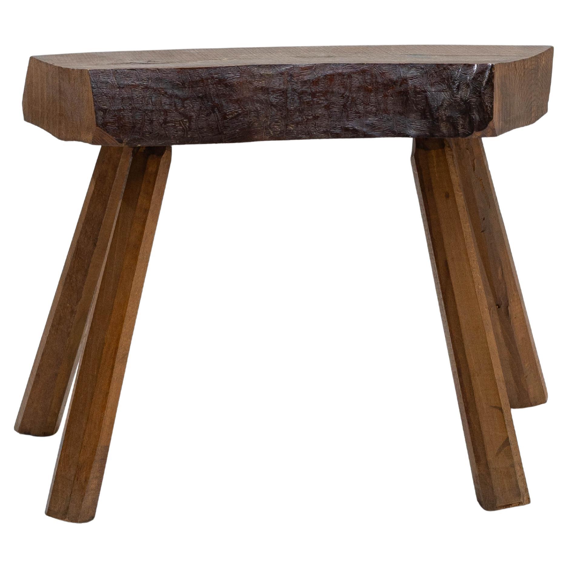 1970s French Brutalist Wooden Stool