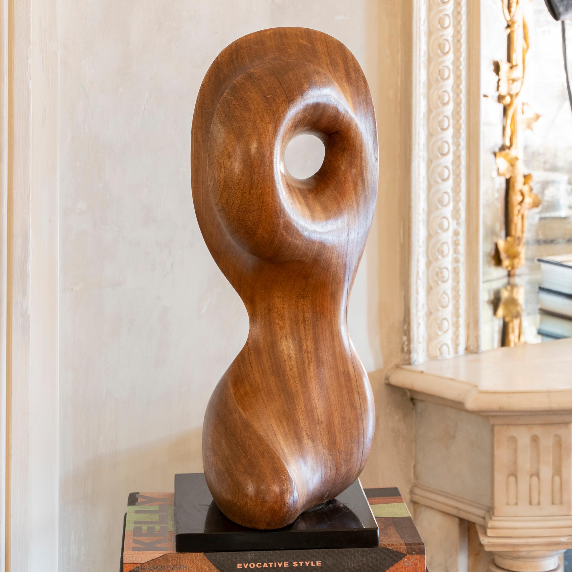 1970s French Carved Wood Abstract Sculpture, Black Marble Base In Good Condition In Firenze, IT
