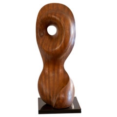 1970s French Carved Wood Abstract Sculpture, Black Marble Base