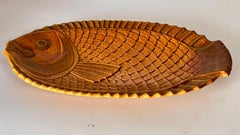 Piatto decorativo in ceramica francese degli anni '70 - Design di metà secolo smaltato giallo e marrone