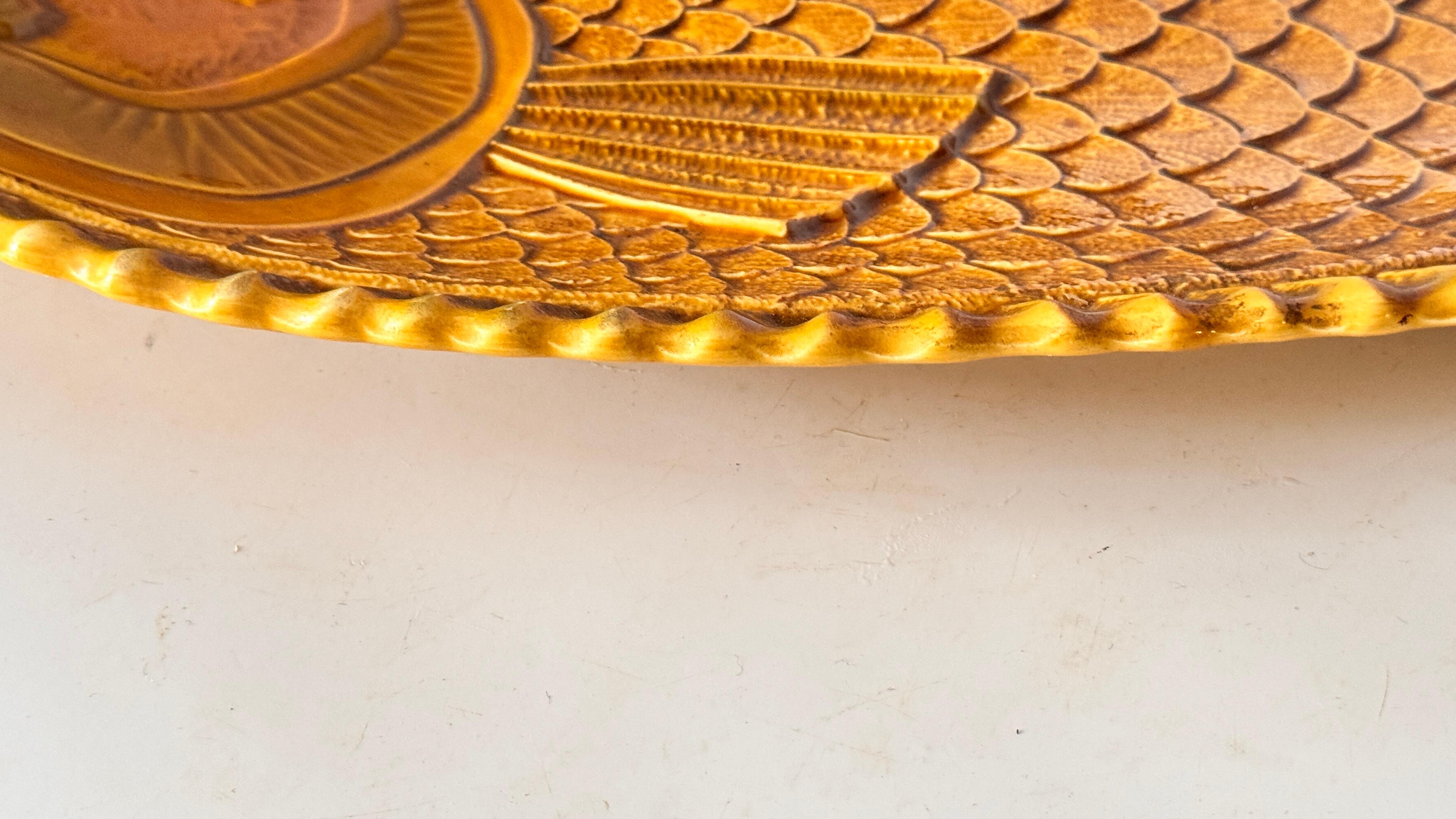 Fin du 20e siècle Coupelle décorative en céramique française des années 1970 -Jaune et marron glacé Design du milieu du siècle en vente