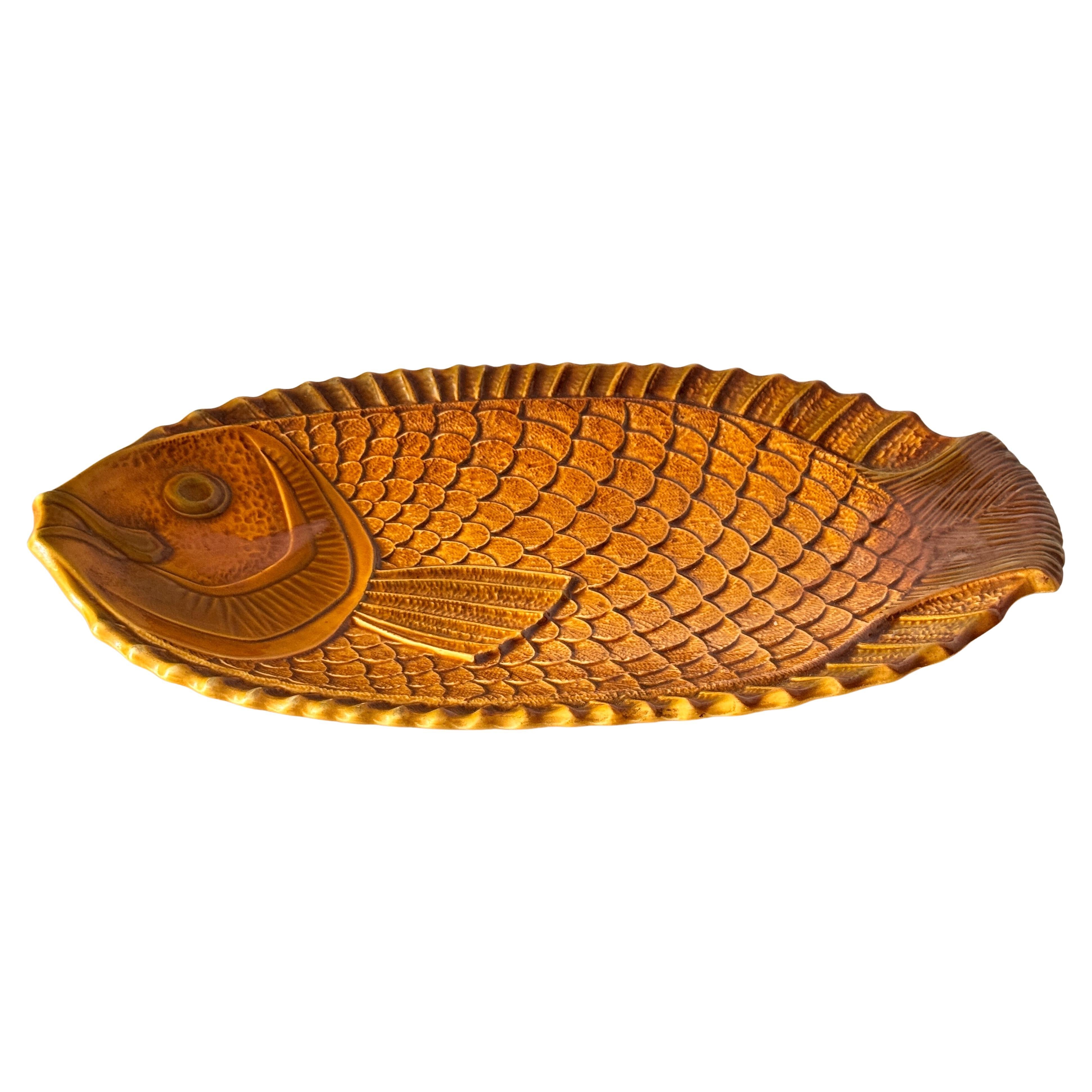 Coupelle décorative en céramique française des années 1970 -Jaune et marron glacé Design du milieu du siècle en vente