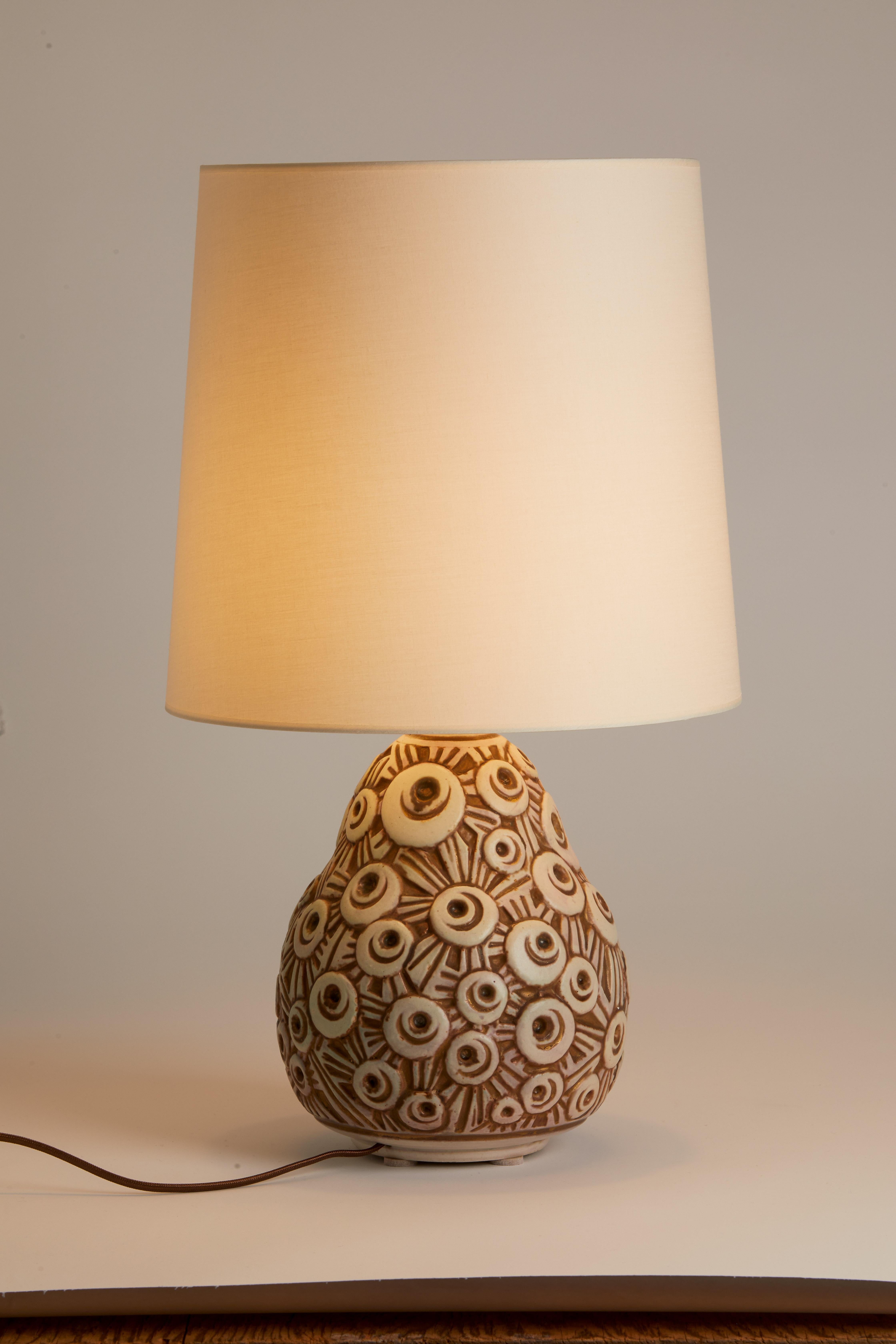 Late 20th Century 1970s French Ceramic Lamp with Heavily Carved Spiral Details For Sale