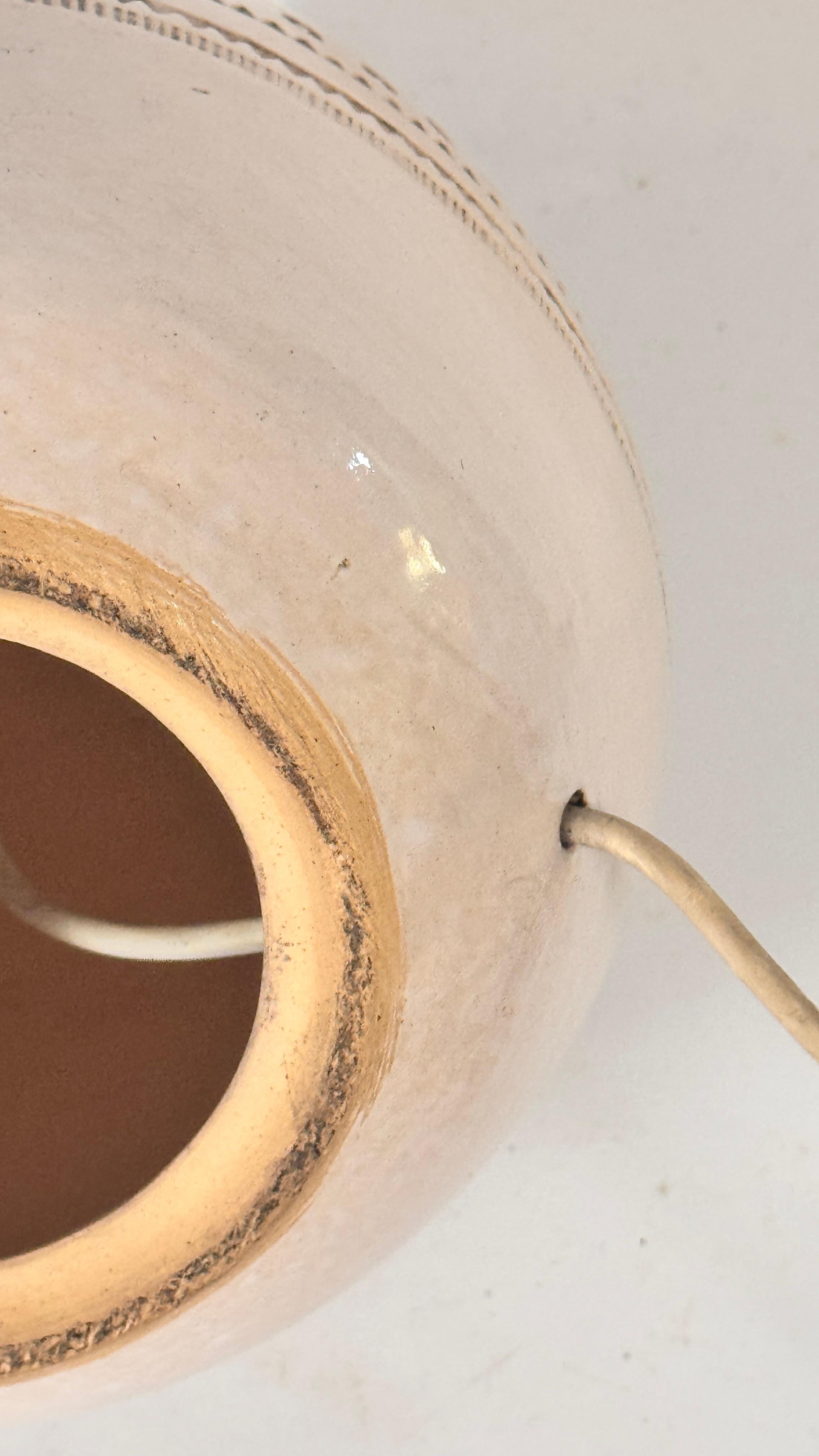 1970s French Ceramic Table Lamp – Beige Geometric Relief Design, Jean Besnard For Sale 6