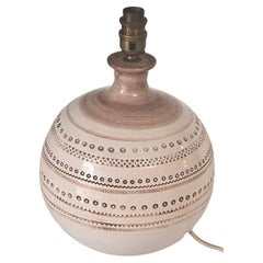 1970s French Ceramic Table Lamp – Beige Geometric Relief Design, Jean Besnard