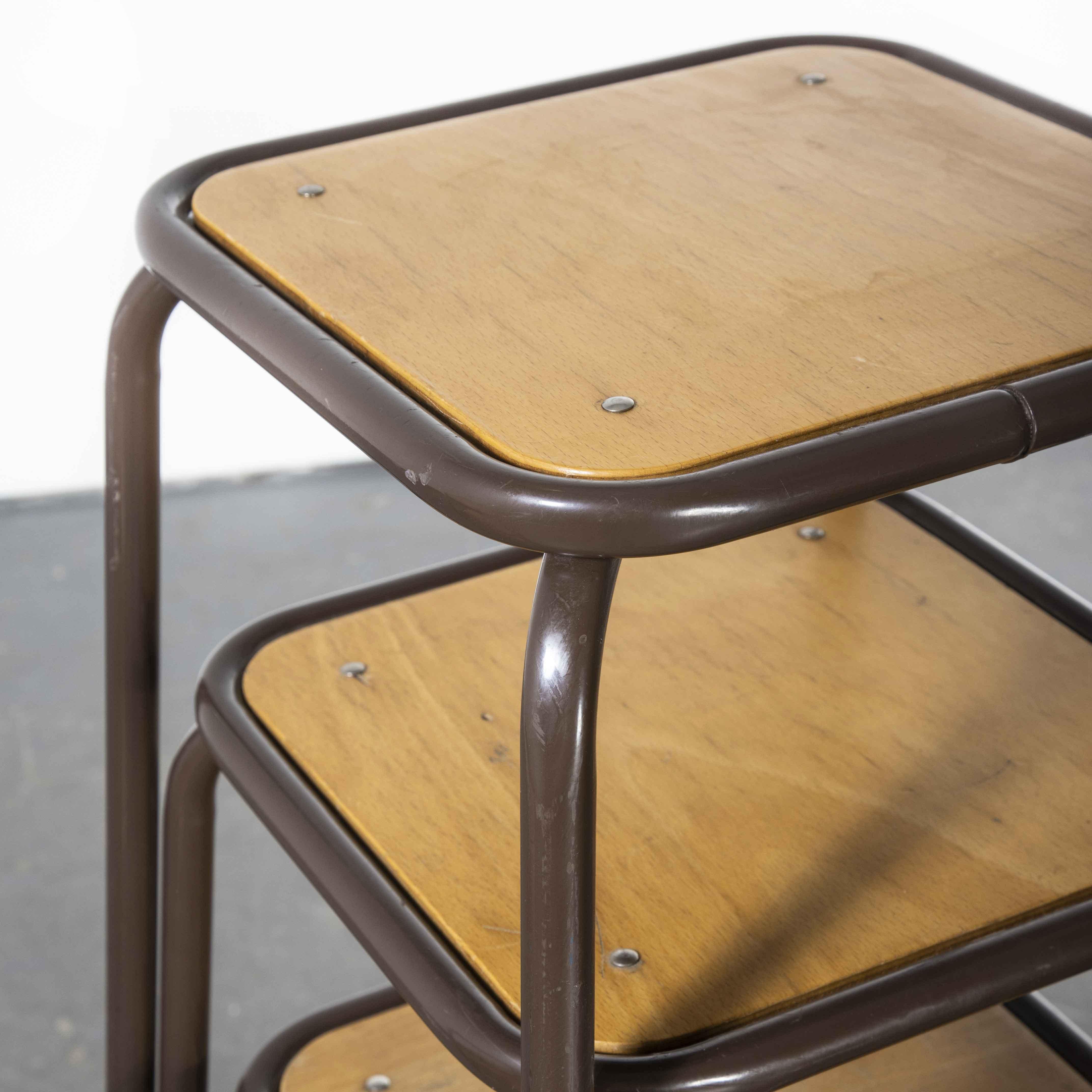 Late 20th Century 1970s French Chocolate Brown Laboratory Stools, Set of Seven For Sale