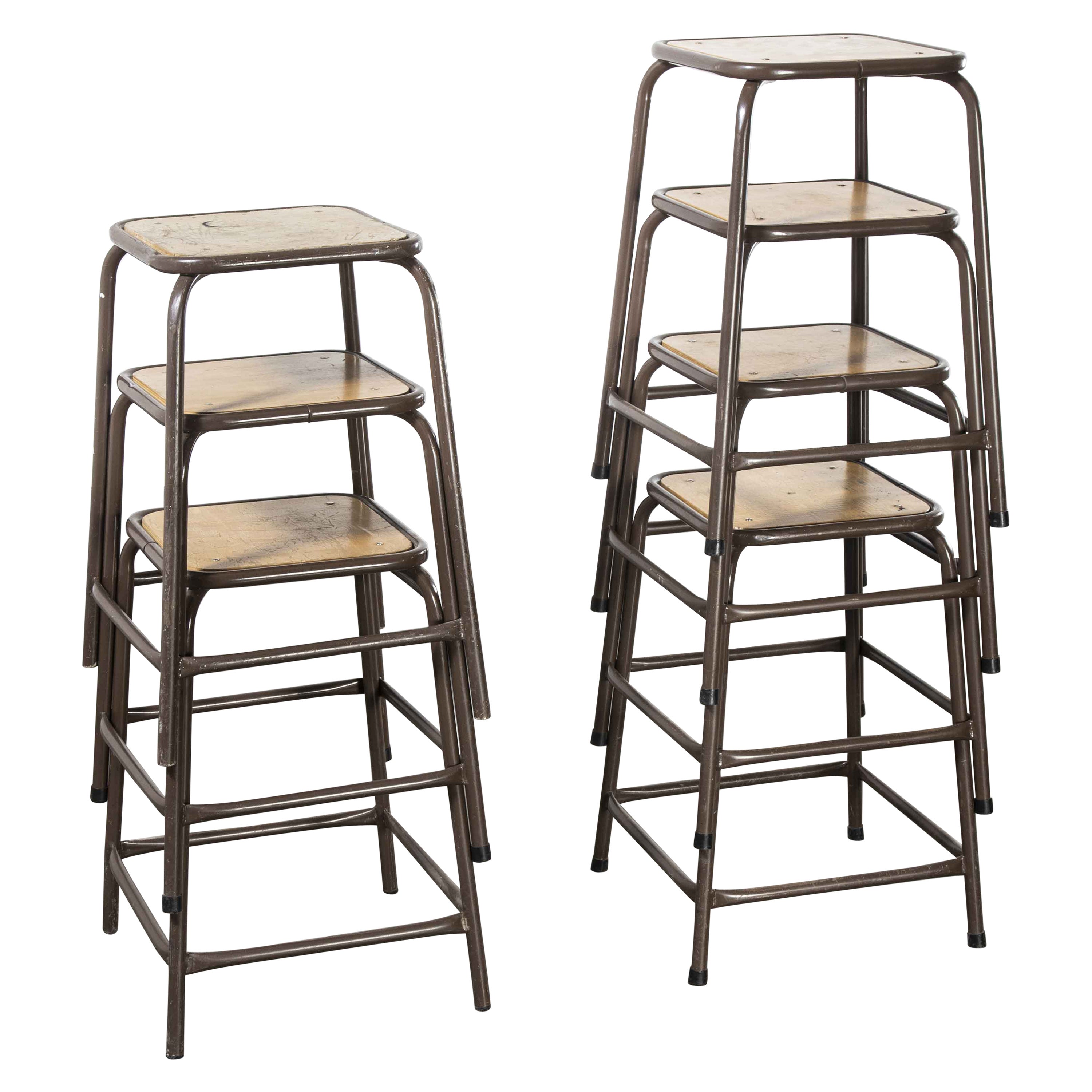 1970s French Chocolate Brown Laboratory Stools, Set of Seven