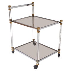 1970s French Chrome and Brass Bar Cart with Lucite 
Glass