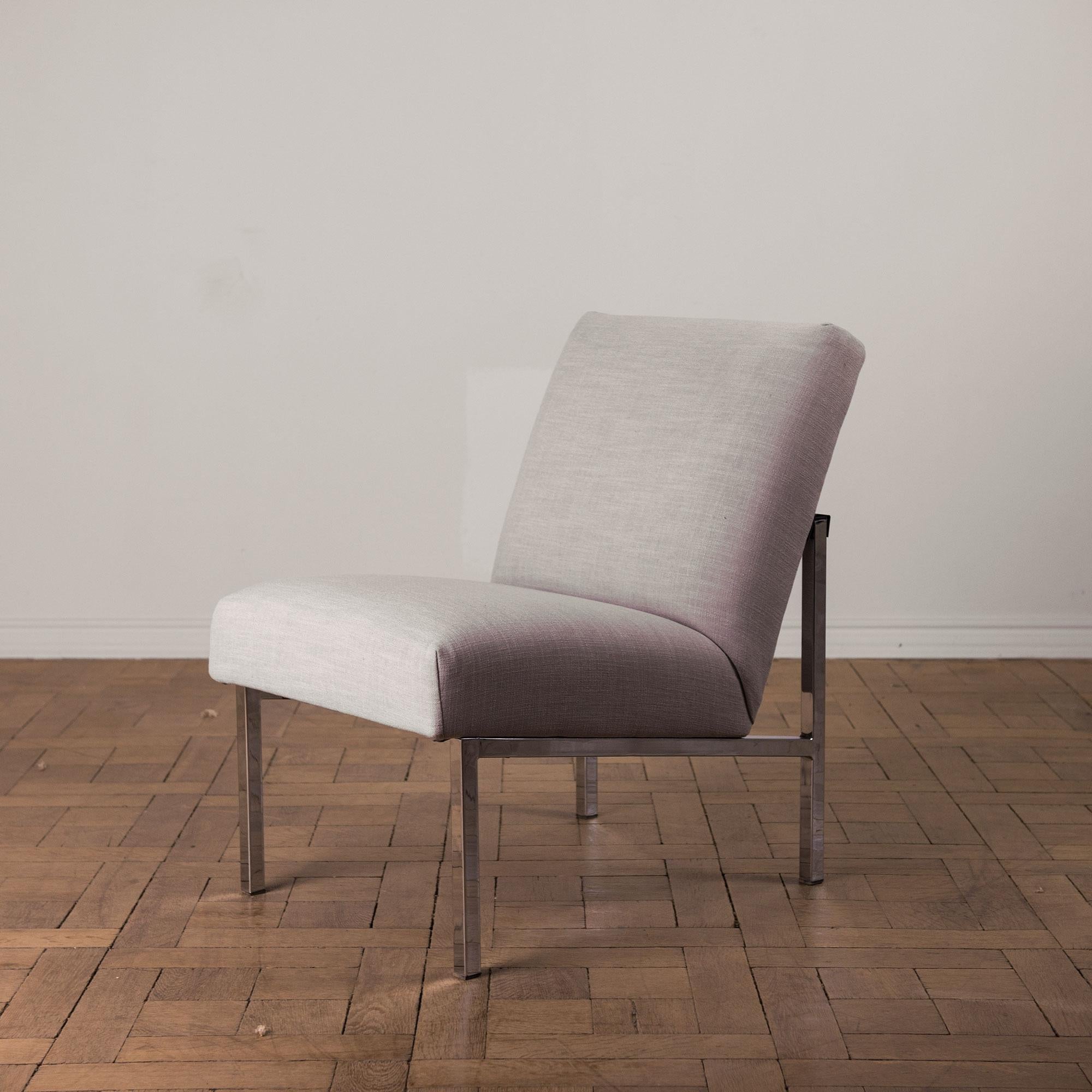 Mid-Century Modern 1970s French Chrome Framed Upholstered Lounge Chair