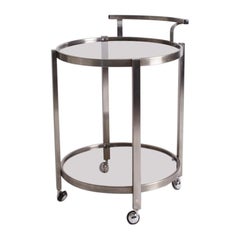 1970s French Chrome Metal Round Two-Tier Bar Cart