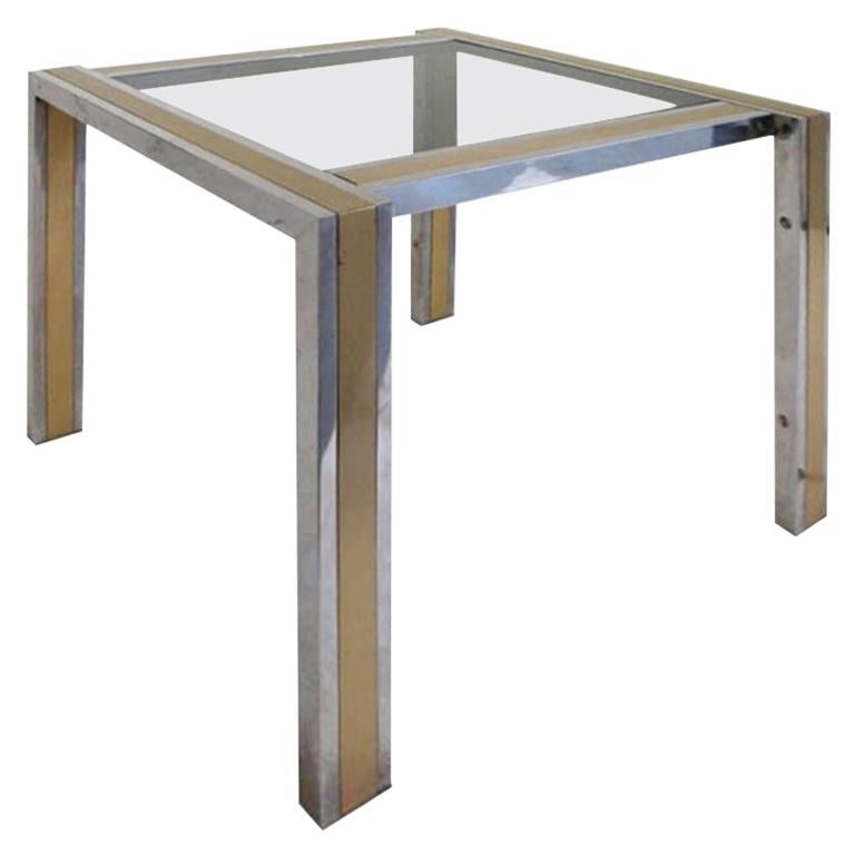 1970s, French Chrome Side Table with Brass Inlay For Sale