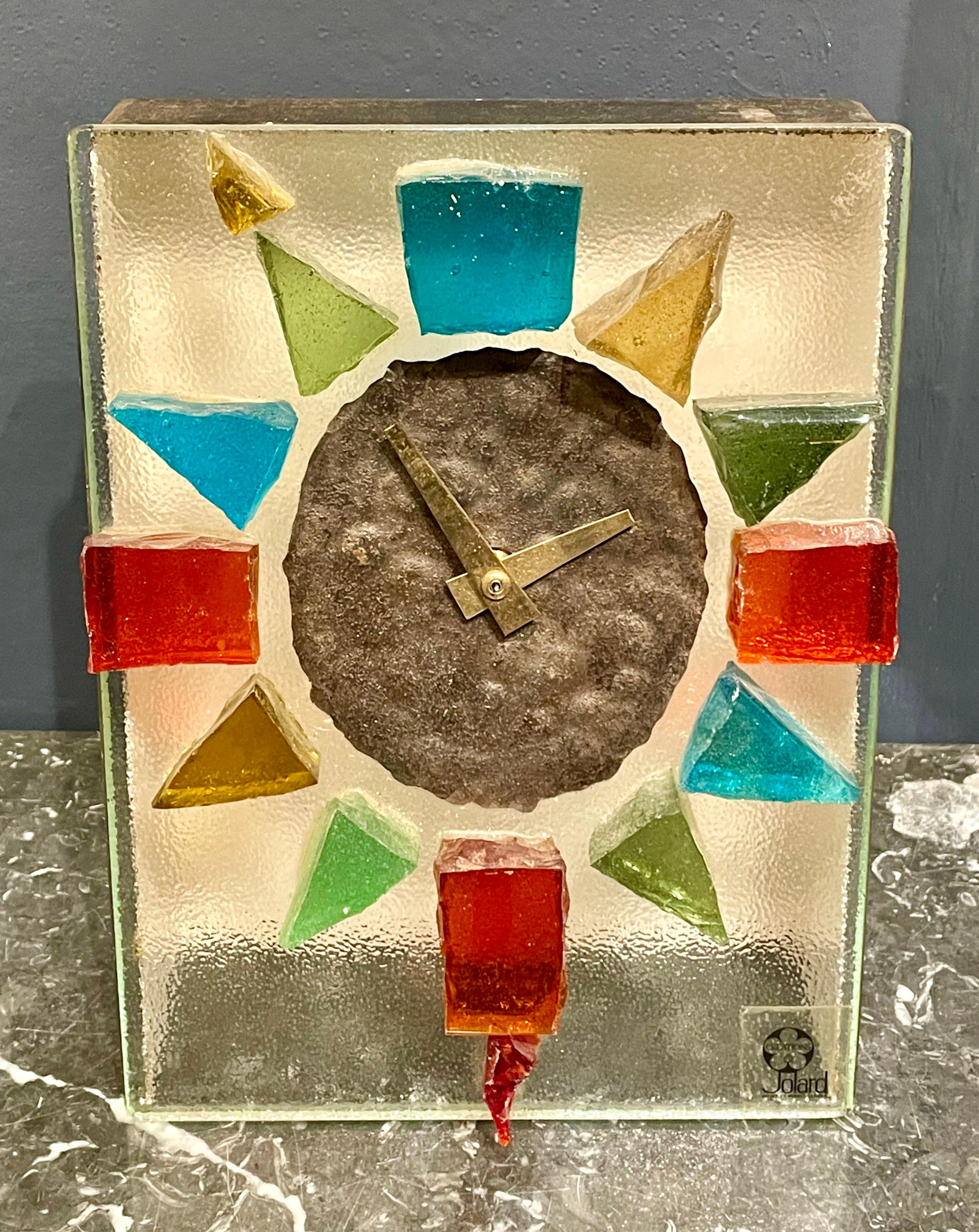 Stunning 1970s clock for a mantelpiece table or desk. For someone looking for a beautiful, Modernist addition for their place - This clock is a knock out  - beautiful and unique. Made in France in the 70s the numerals carved from Saint-Gobain glass
