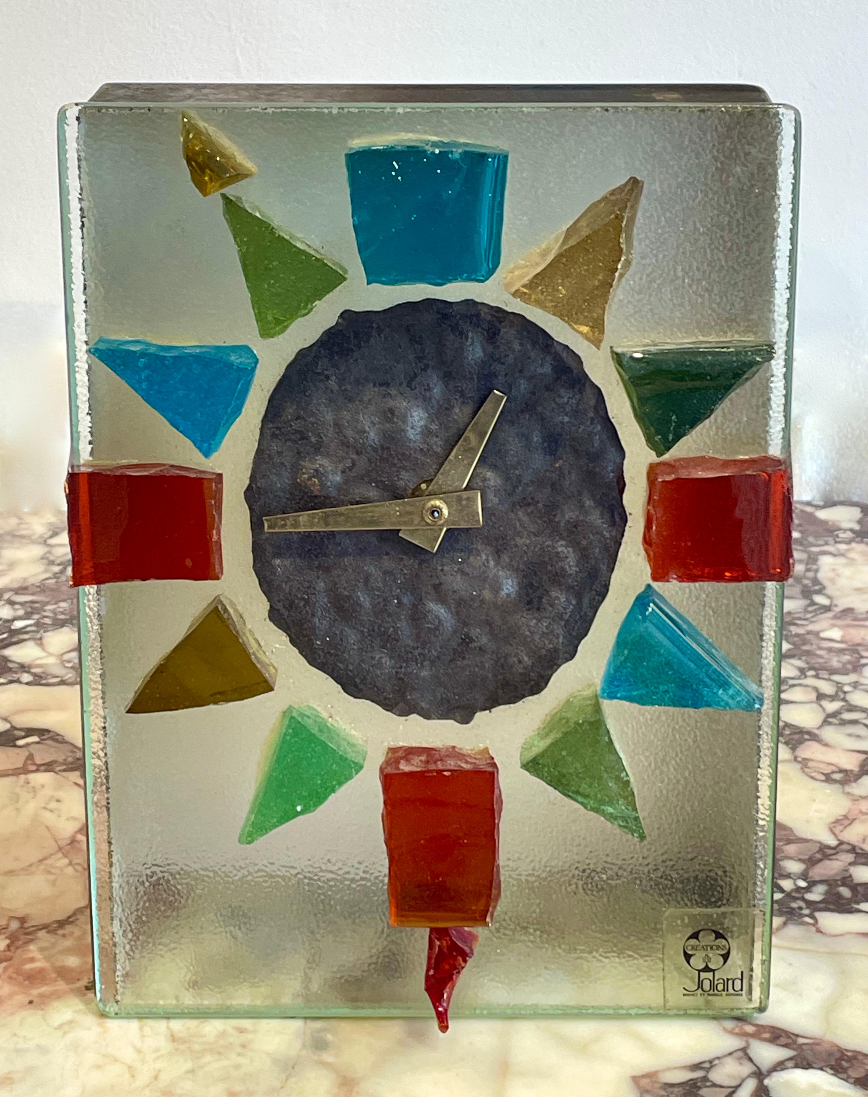 Hand-Crafted 1970s French Clock with Saint-Gobain glass numerals 27cm h 20cm w 9cm deep £980 For Sale