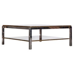 Mesa de centro francesa de los años 70 con cromo y cristal ahumado