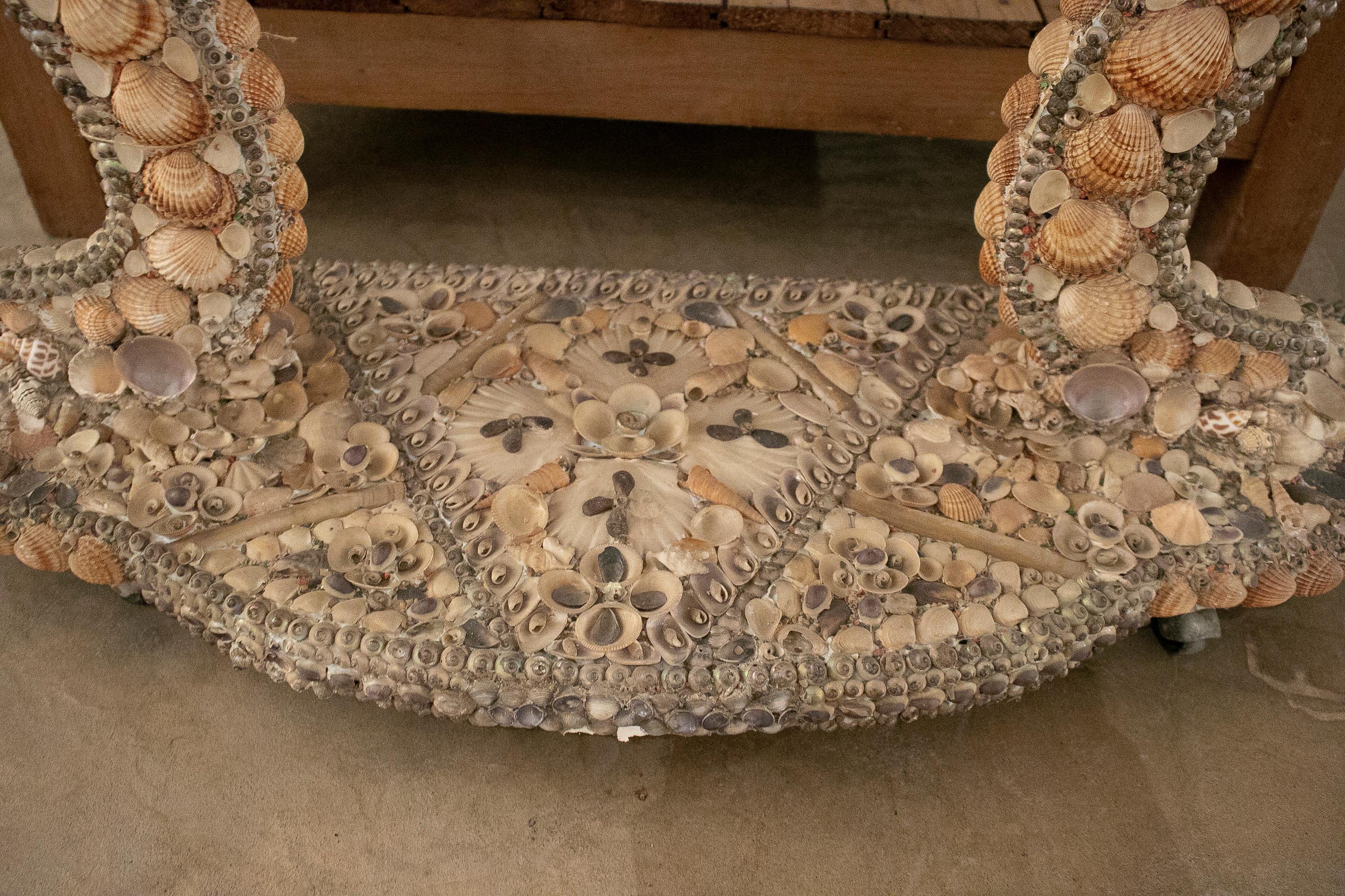 1970s French Conch Studded Console Table w/ Elephant Head Feet & Glass Top 7