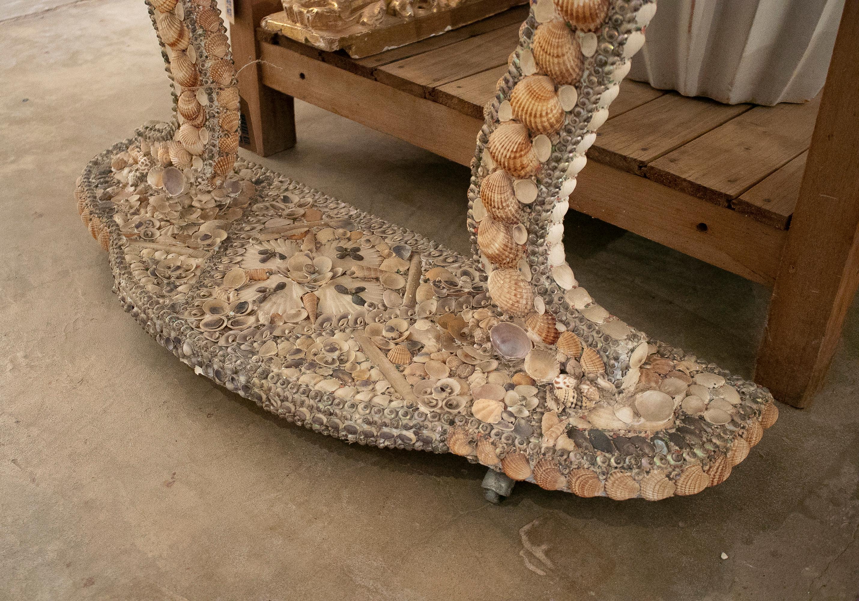 1970s French Conch Studded Console Table w/ Elephant Head Feet & Glass Top 9